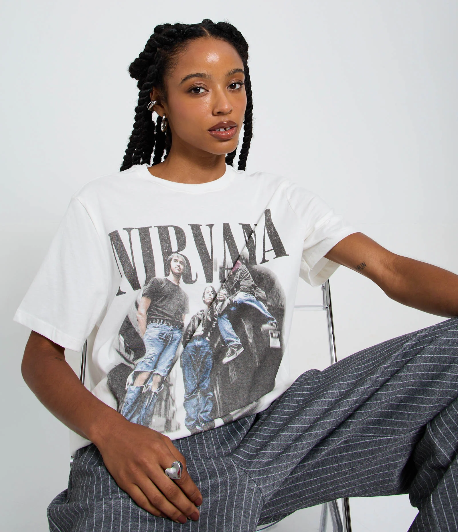 Camiseta em Algodão com Estampa e Lettering Nirvana Branco 1