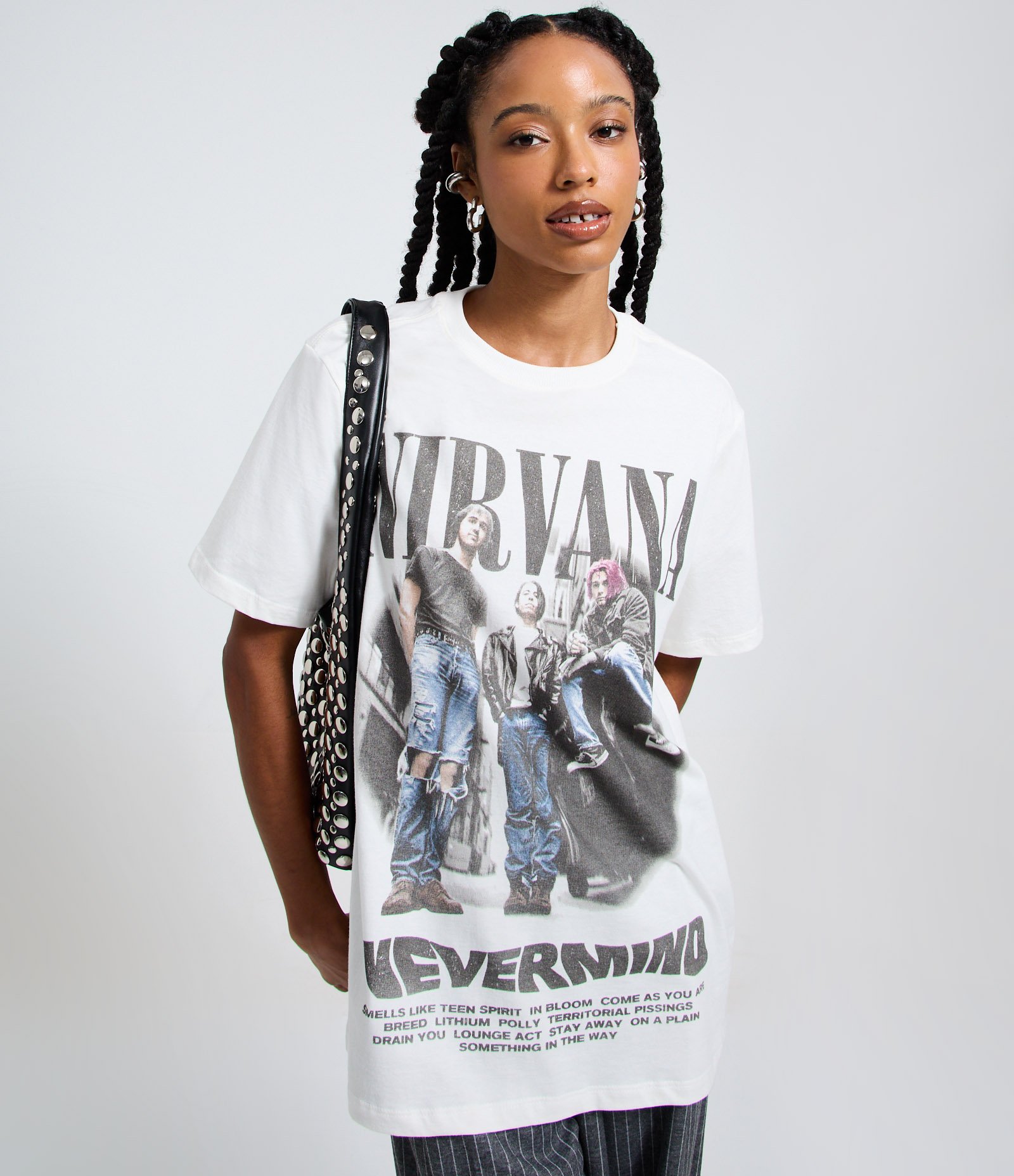 Camiseta em Algodão com Estampa e Lettering Nirvana Branco 3