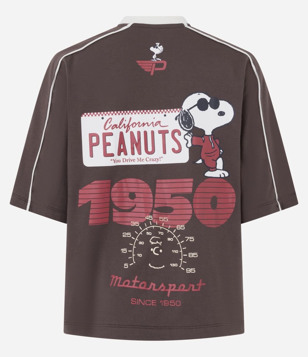 Camiseta em Algodão com Estampa Snoopy Racer Marrom