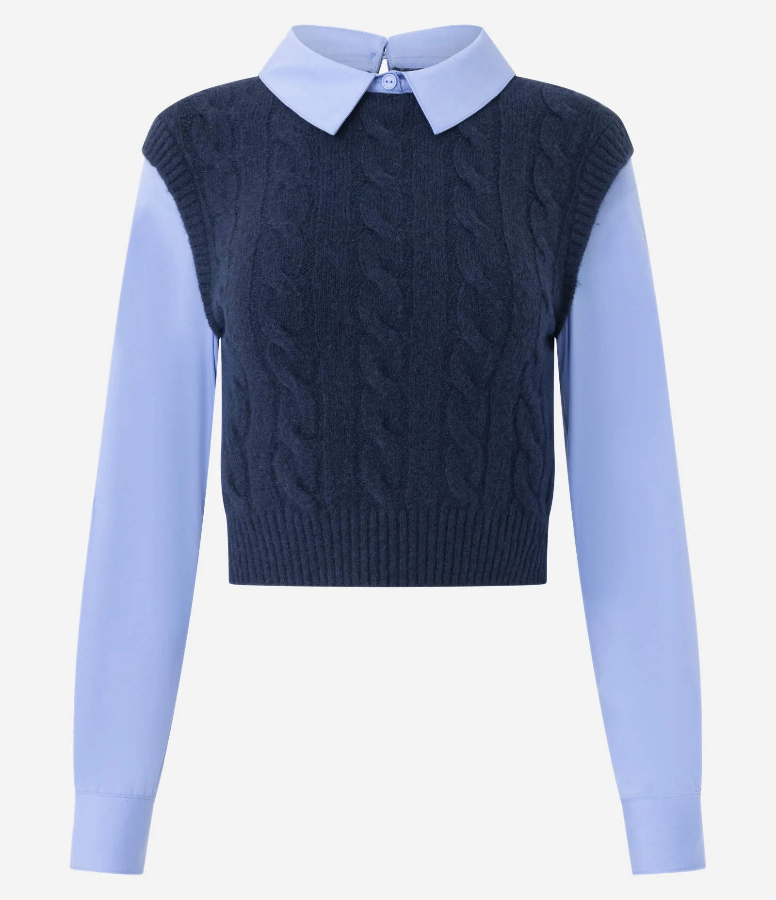 Camisa em Tricô com Efeito Sobreposição Azul 1