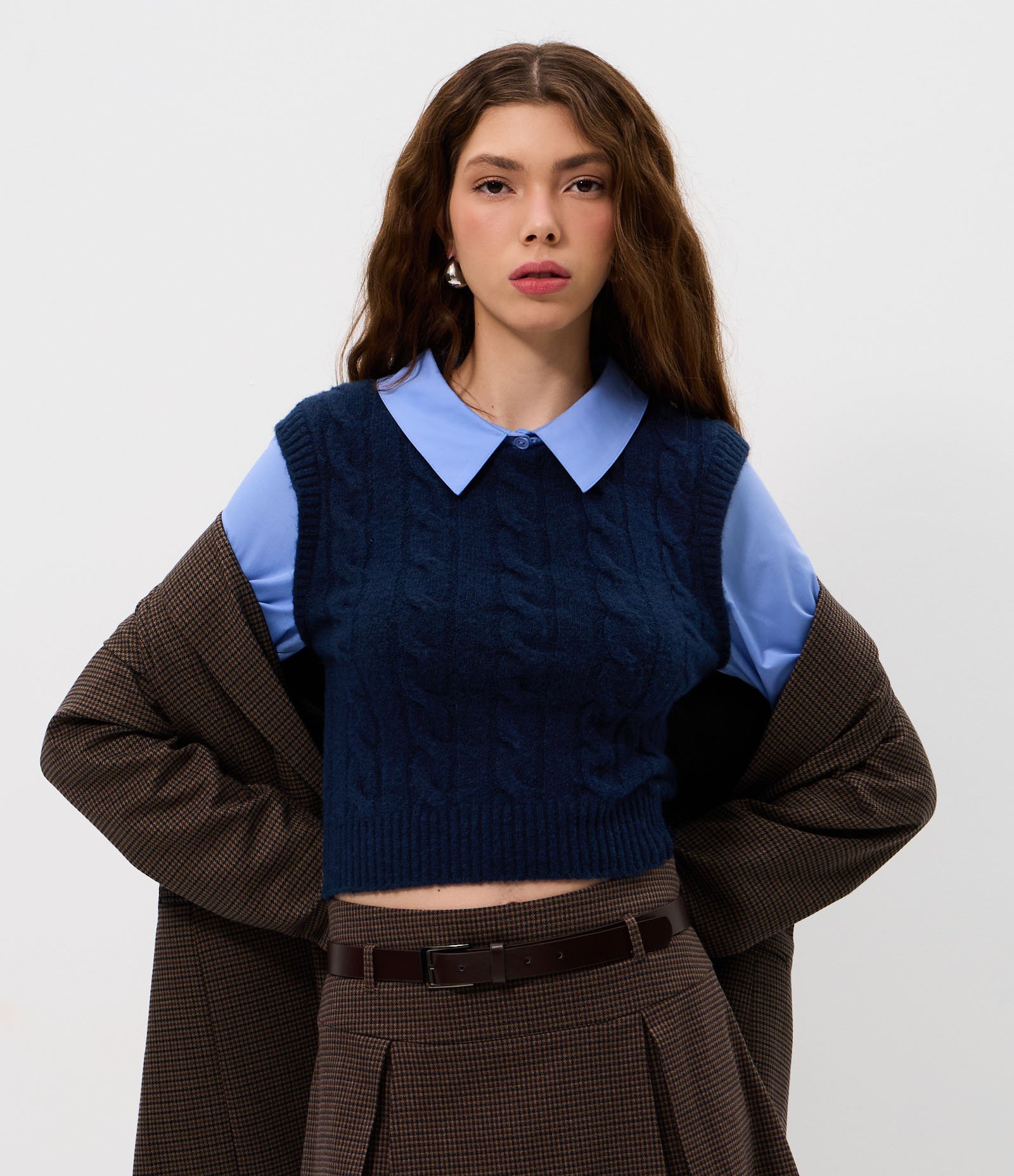 Camisa em Tricô com Efeito Sobreposição Azul 1