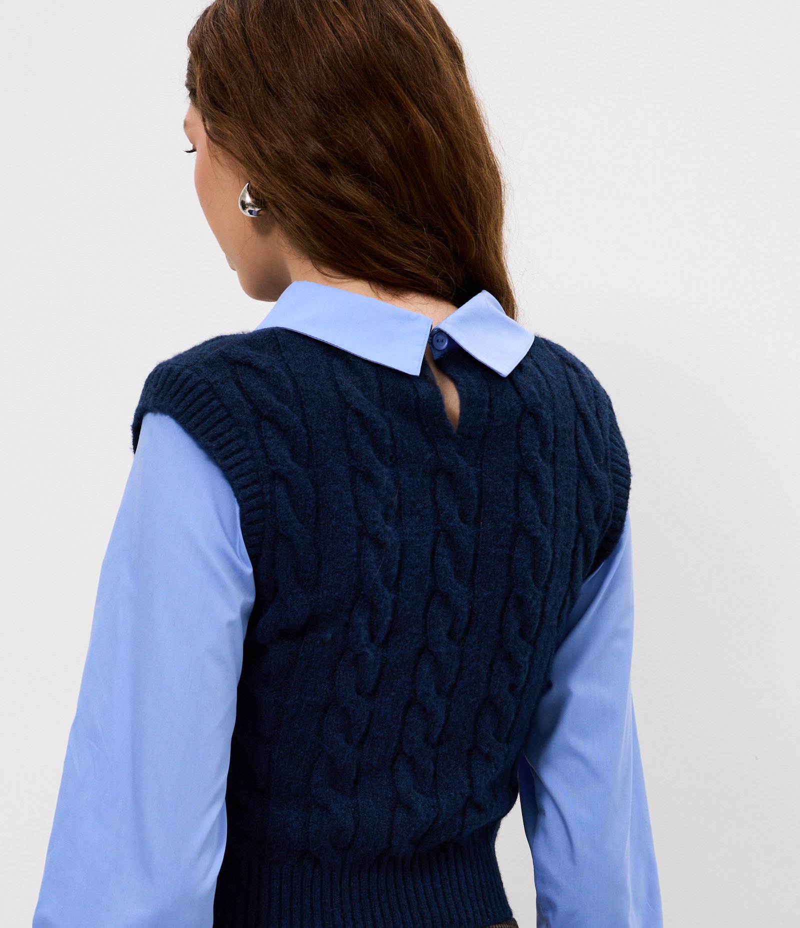 Camisa em Tricô com Efeito Sobreposição Azul 5