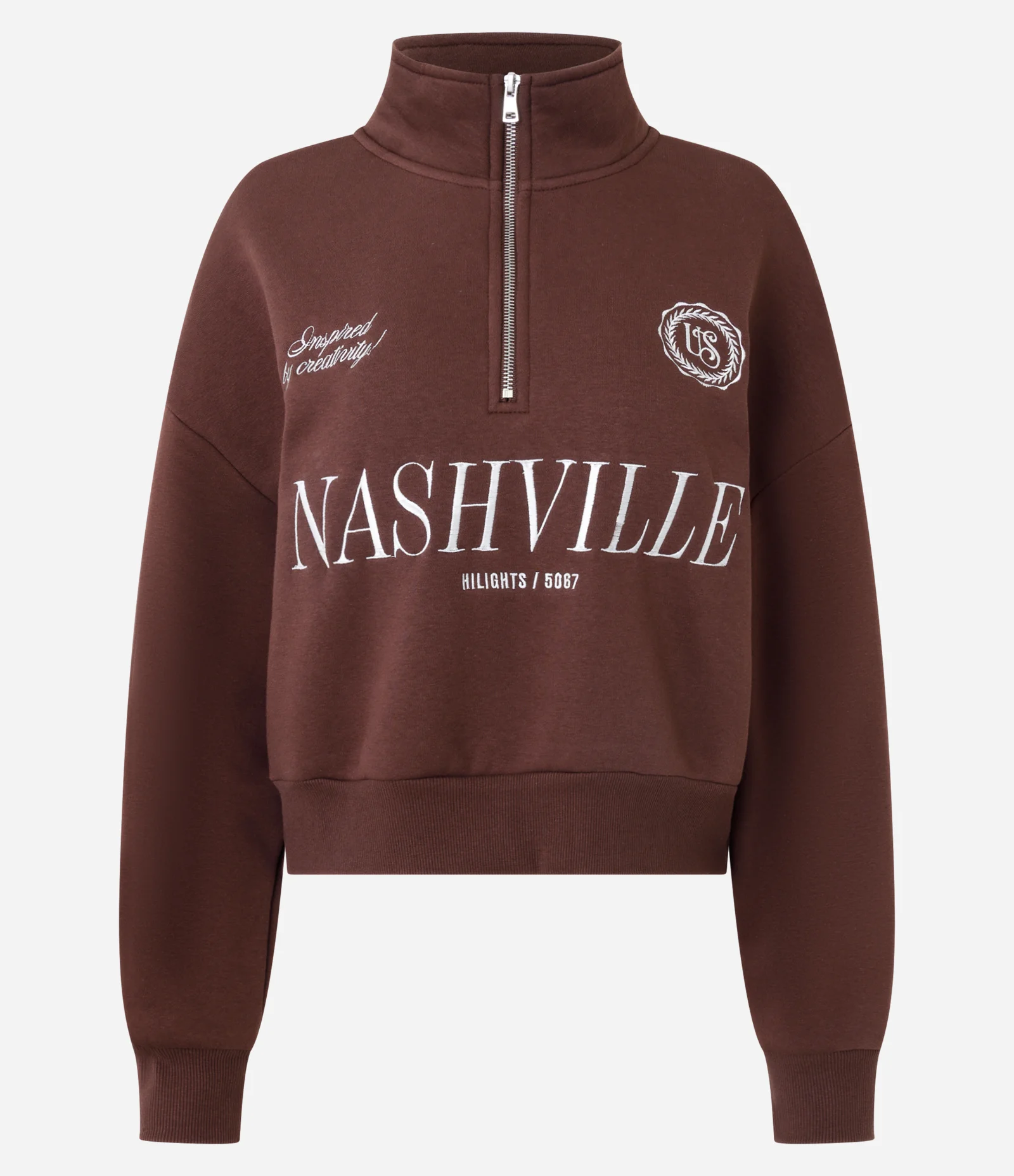 Moletom com Half Zíper e Lettering Nashville Marrom