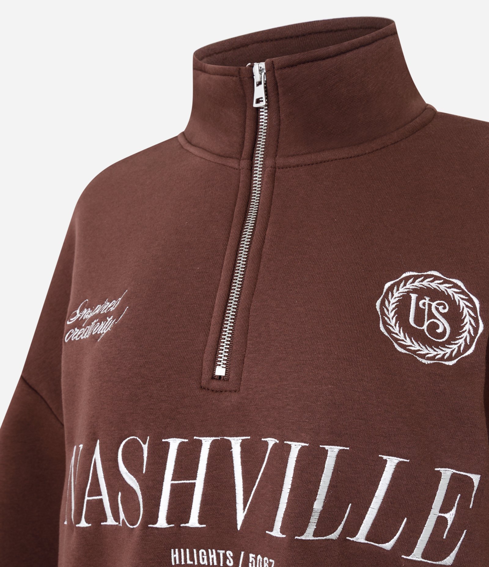 Moletom com Half Zíper e Lettering Nashville Marrom