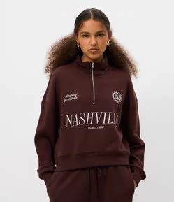 Moletom com Half Zíper e Lettering Nashville