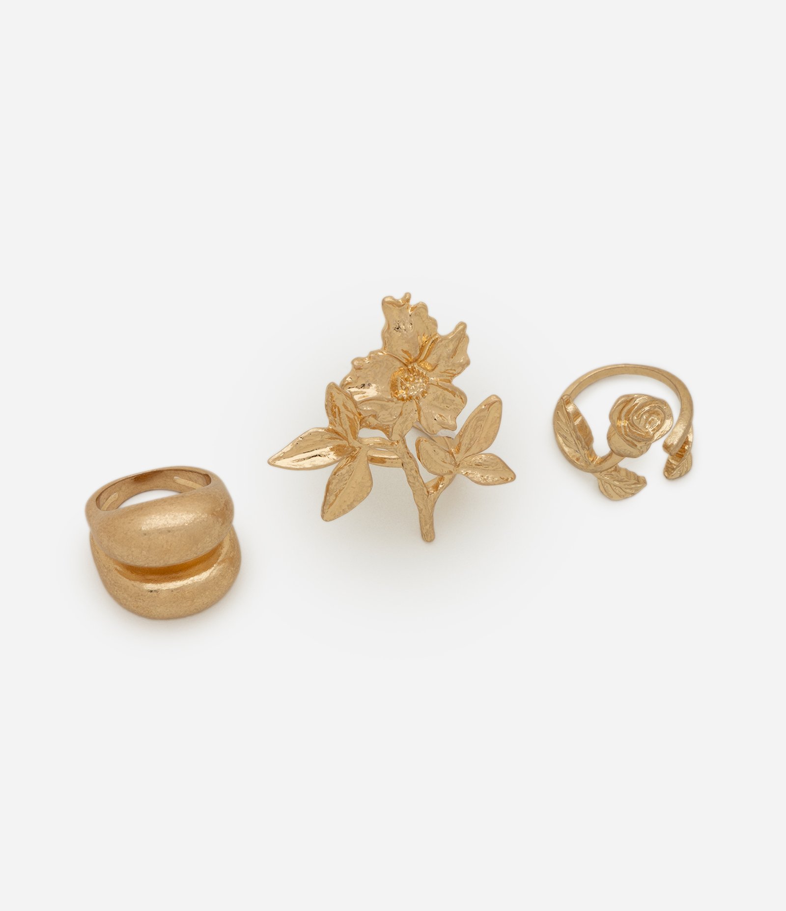 Kit 03 Anéis em Metal com Formato de Flor Dourado 2