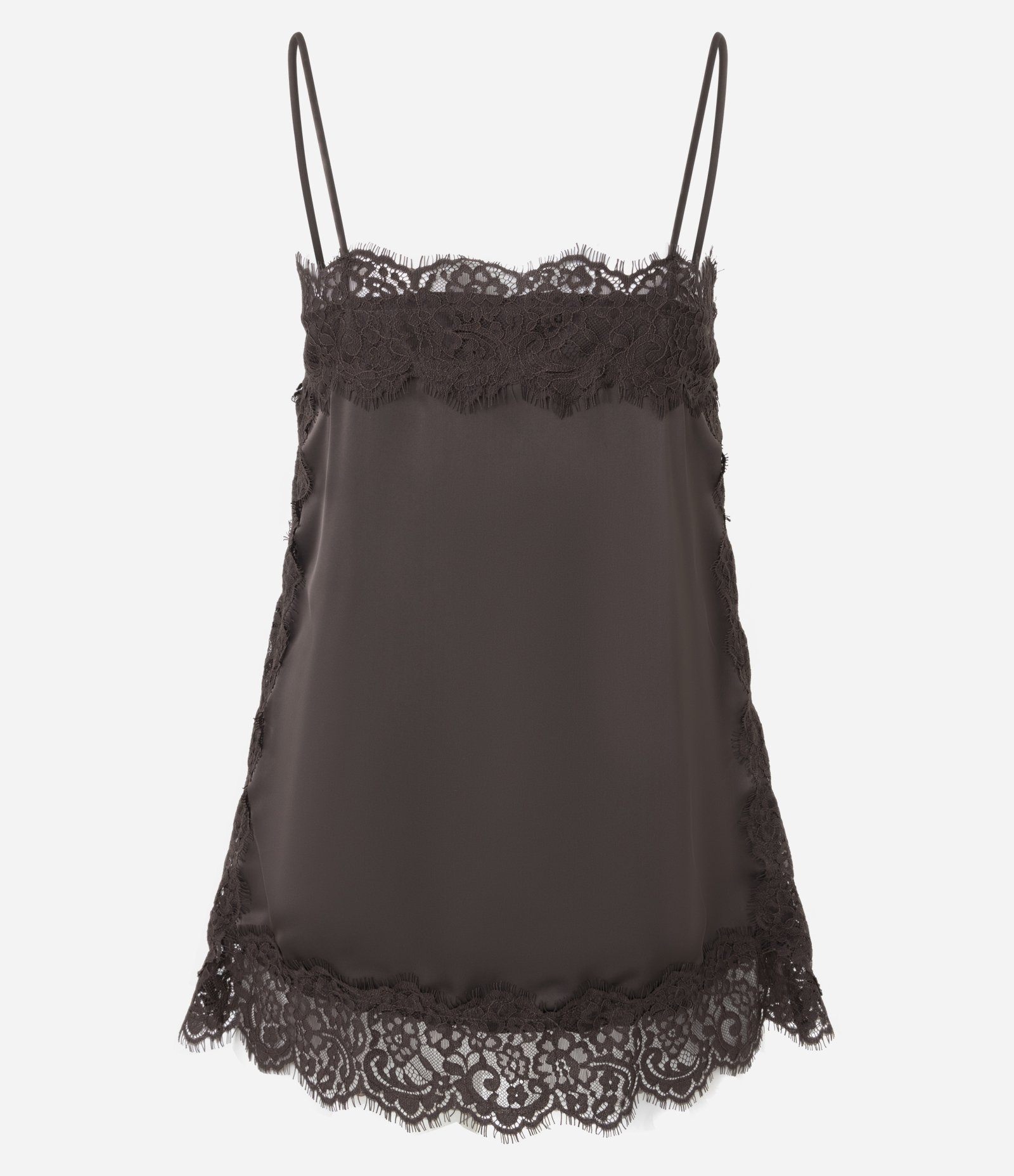 Blusa Acetinada com Decote Quadrado e Renda Aplicada Marrom 5