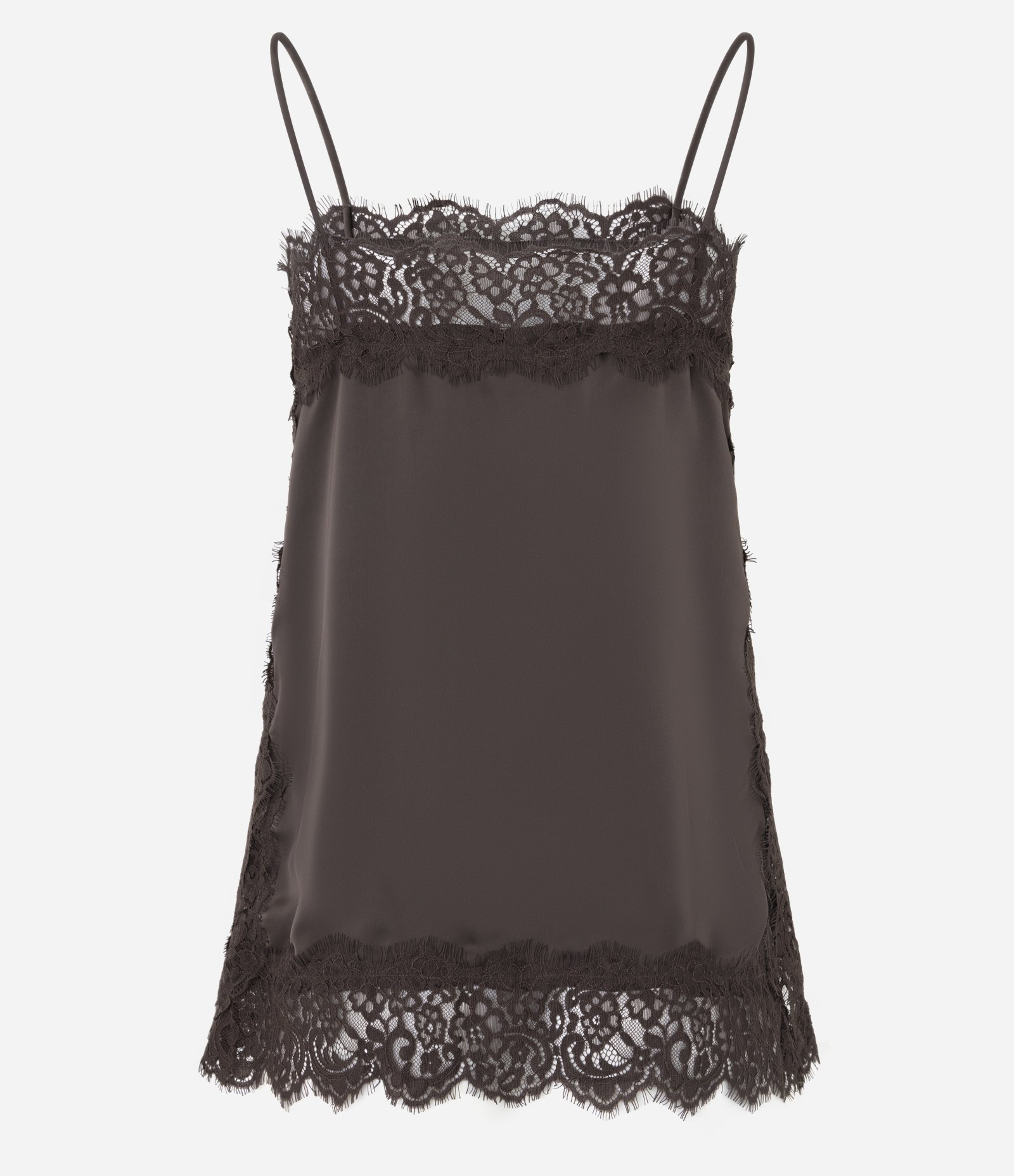 Blusa Acetinada com Decote Quadrado e Renda Aplicada Marrom 8