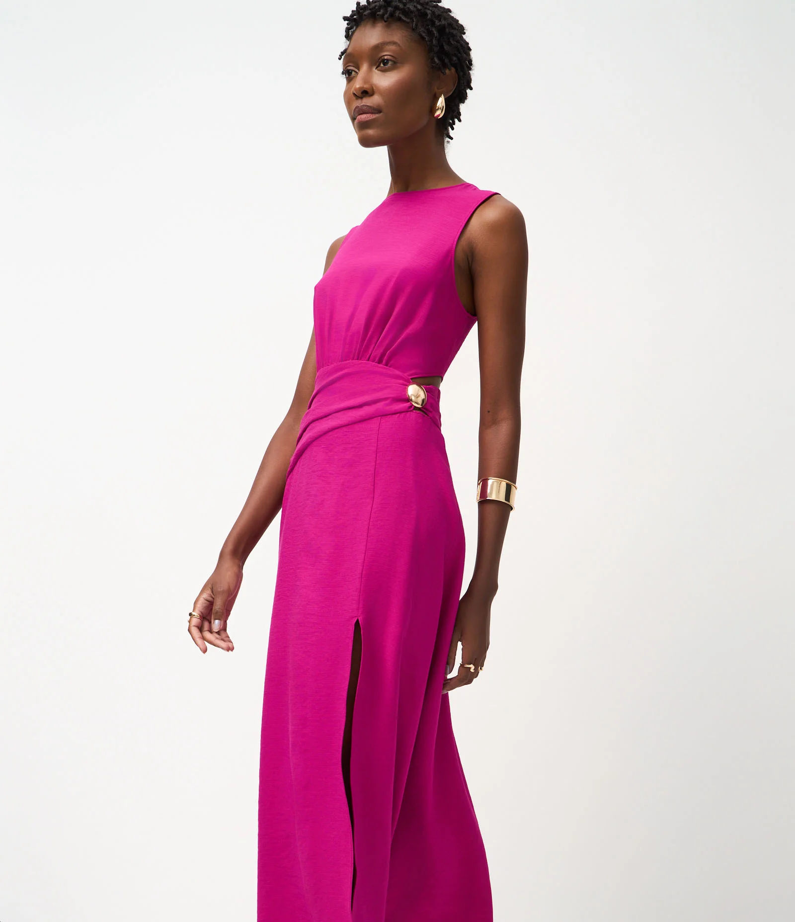 Vestido Midi Alfaiatado em Viscose com Aviamento na Cintura Rosa 2