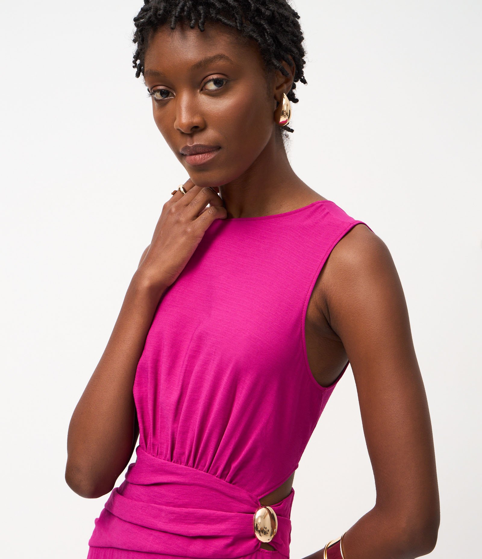 Vestido Midi Alfaiatado em Viscose com Aviamento na Cintura Rosa 3