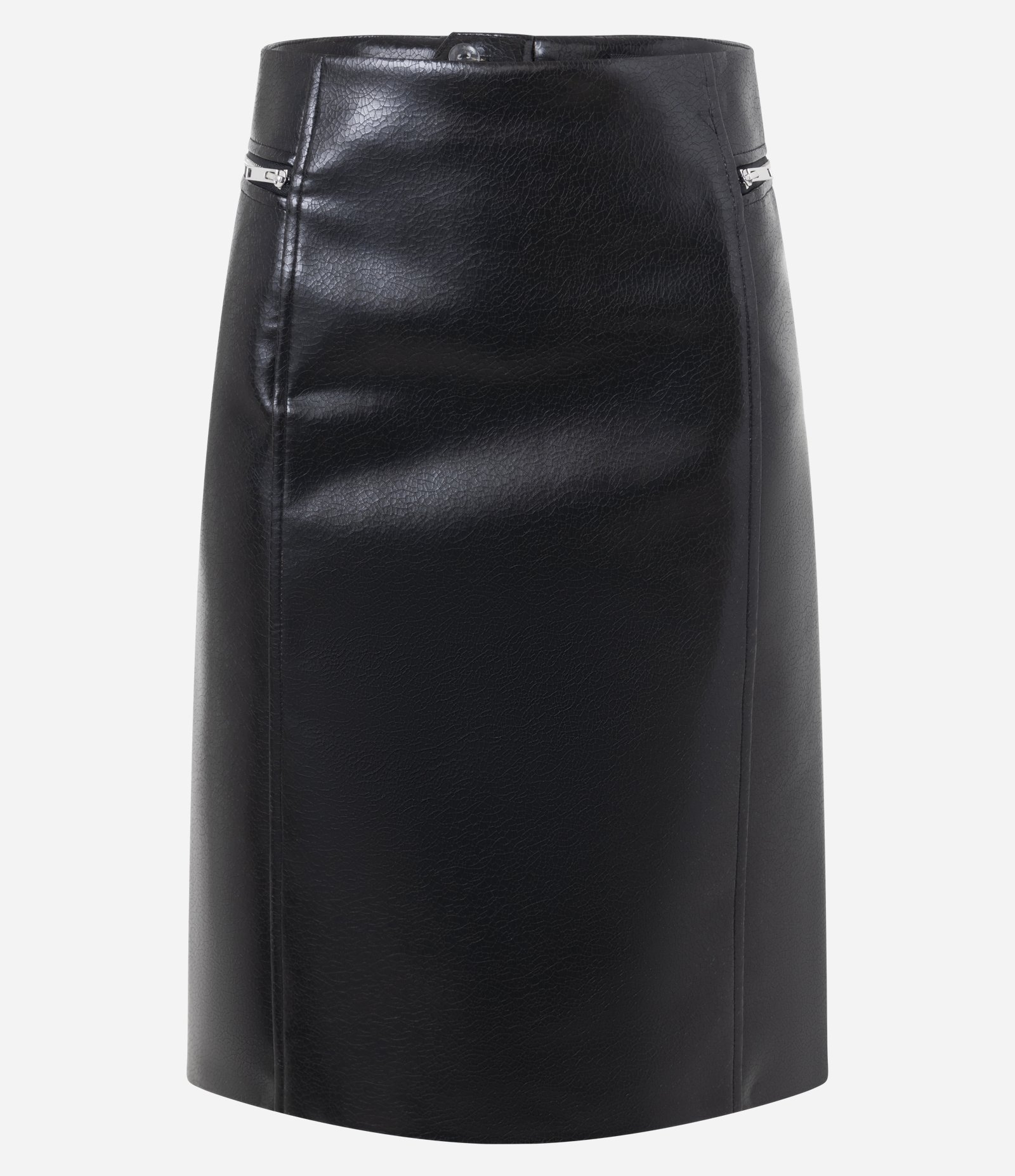 Saia Reta em PU com Zíper na Lateral Preto 1