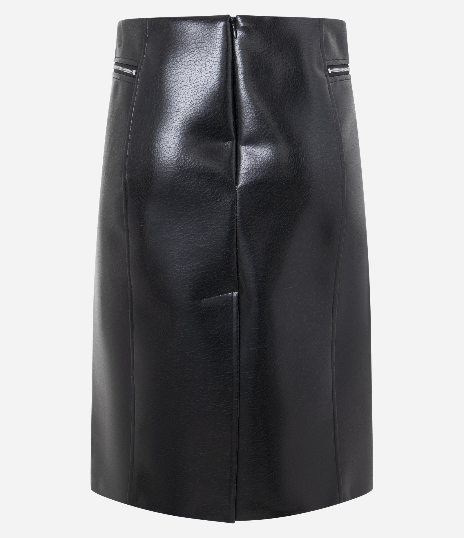 Saia Reta em PU com Zíper na Lateral Preto 3