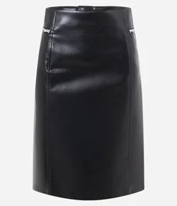 Saia Reta em PU com Zíper na Lateral