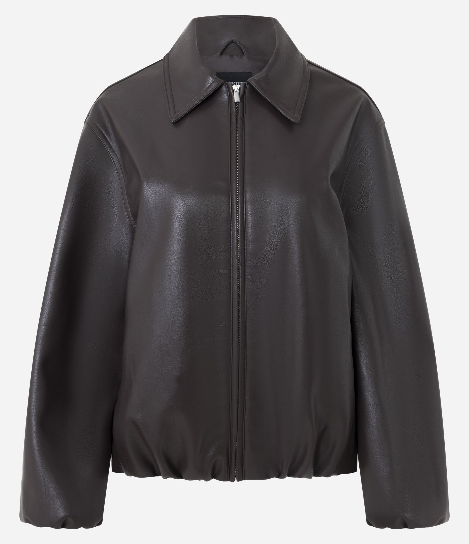 Jaqueta PU Balloon com Gola Polo e Zíper Marrom 1