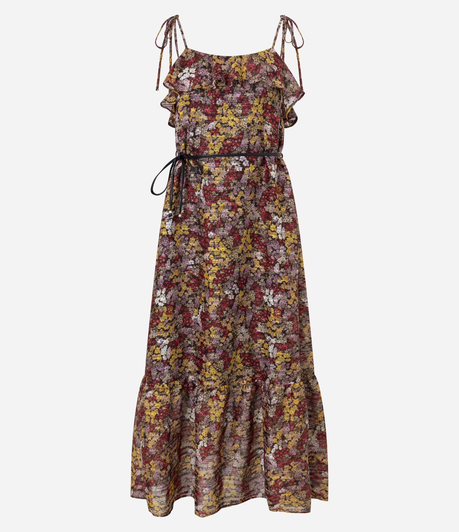 Vestido Longo Estampado com Babados no Decote Multicores 6