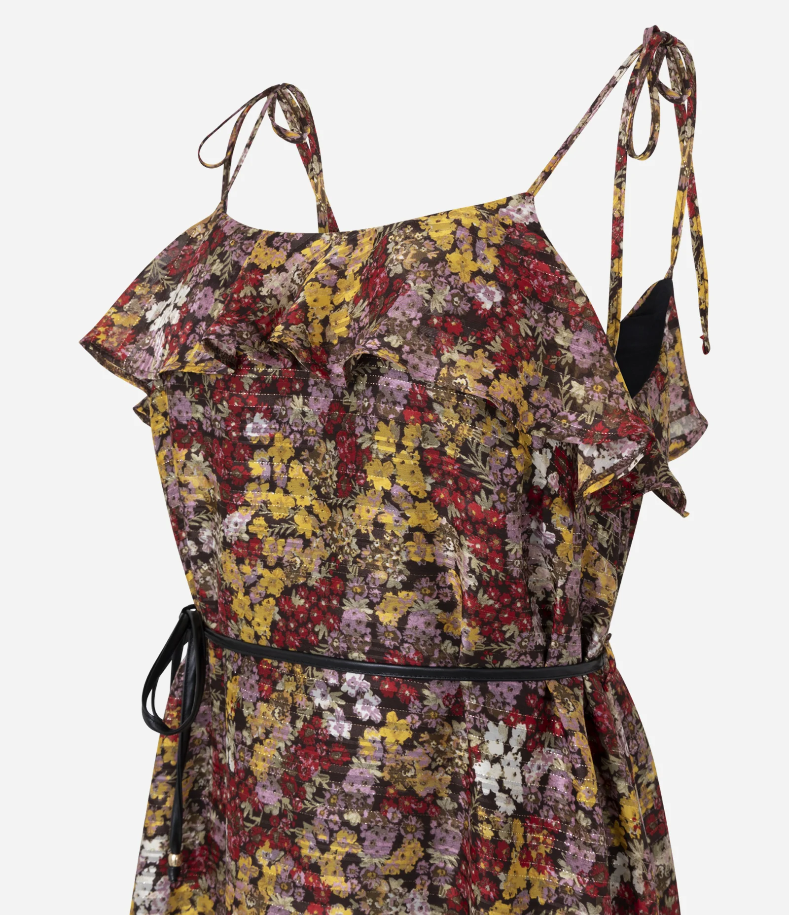 Vestido Longo Estampado com Babados no Decote Multicores 7