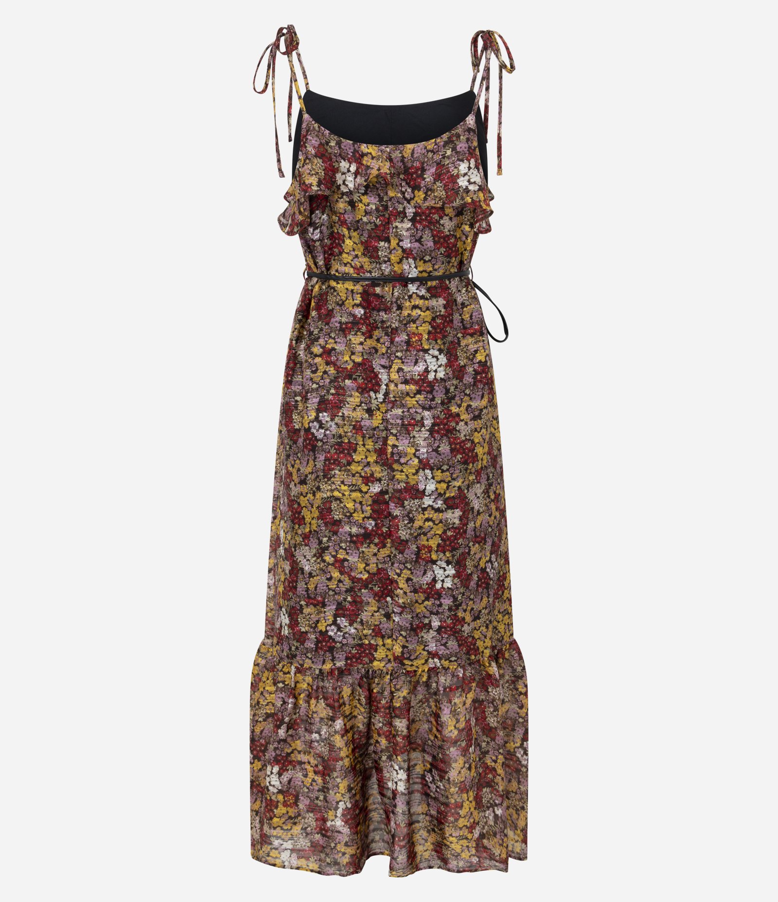 Vestido Longo Estampado com Babados no Decote Multicores 8