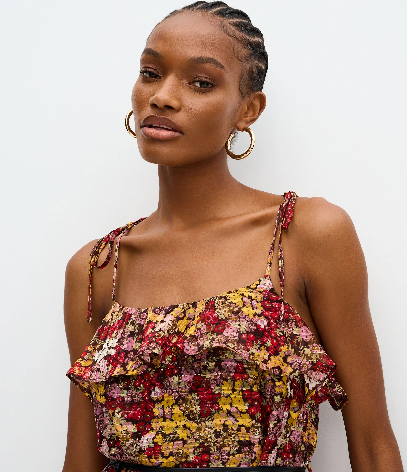 Vestido Longo Estampado com Babados no Decote Multicores 3