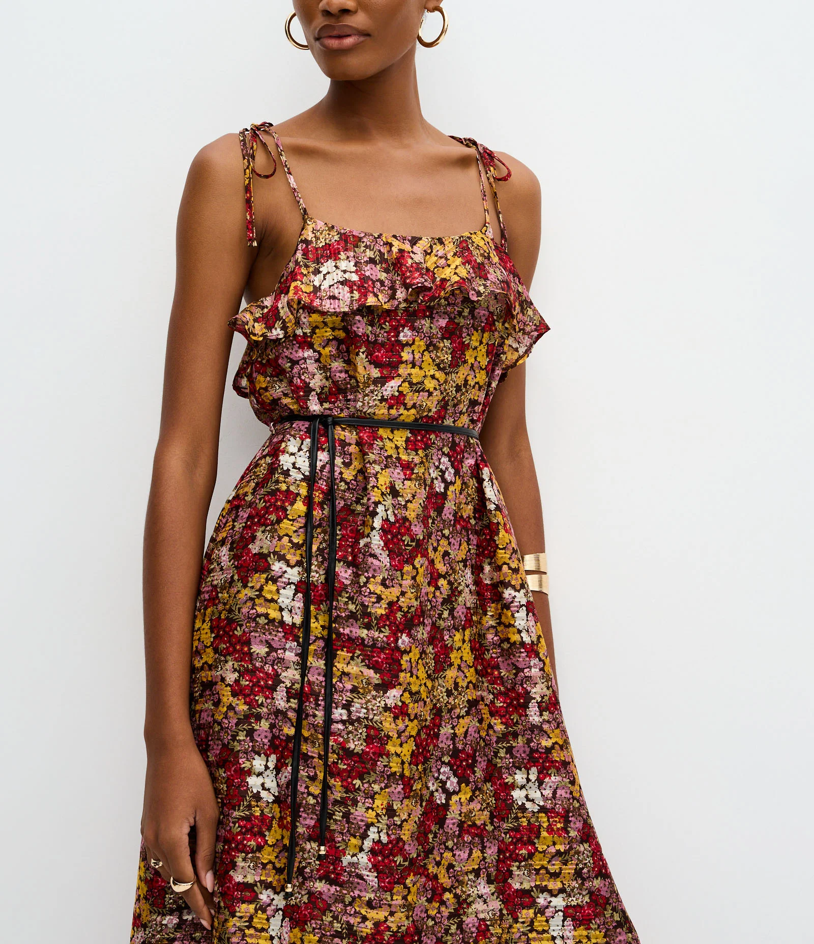 Vestido Longo Estampado com Babados no Decote Multicores 4