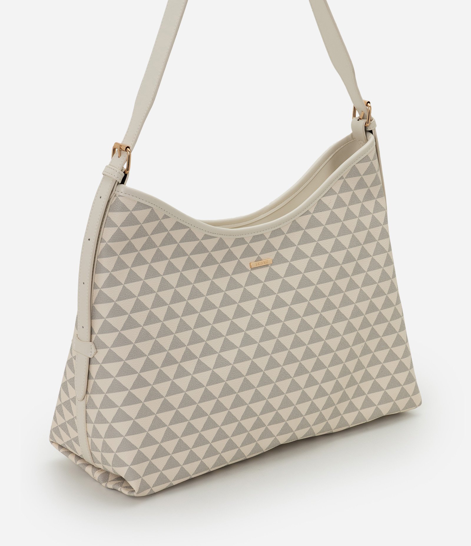 Bolsa Hobo em PU com Estampa Triângulos Off White 1