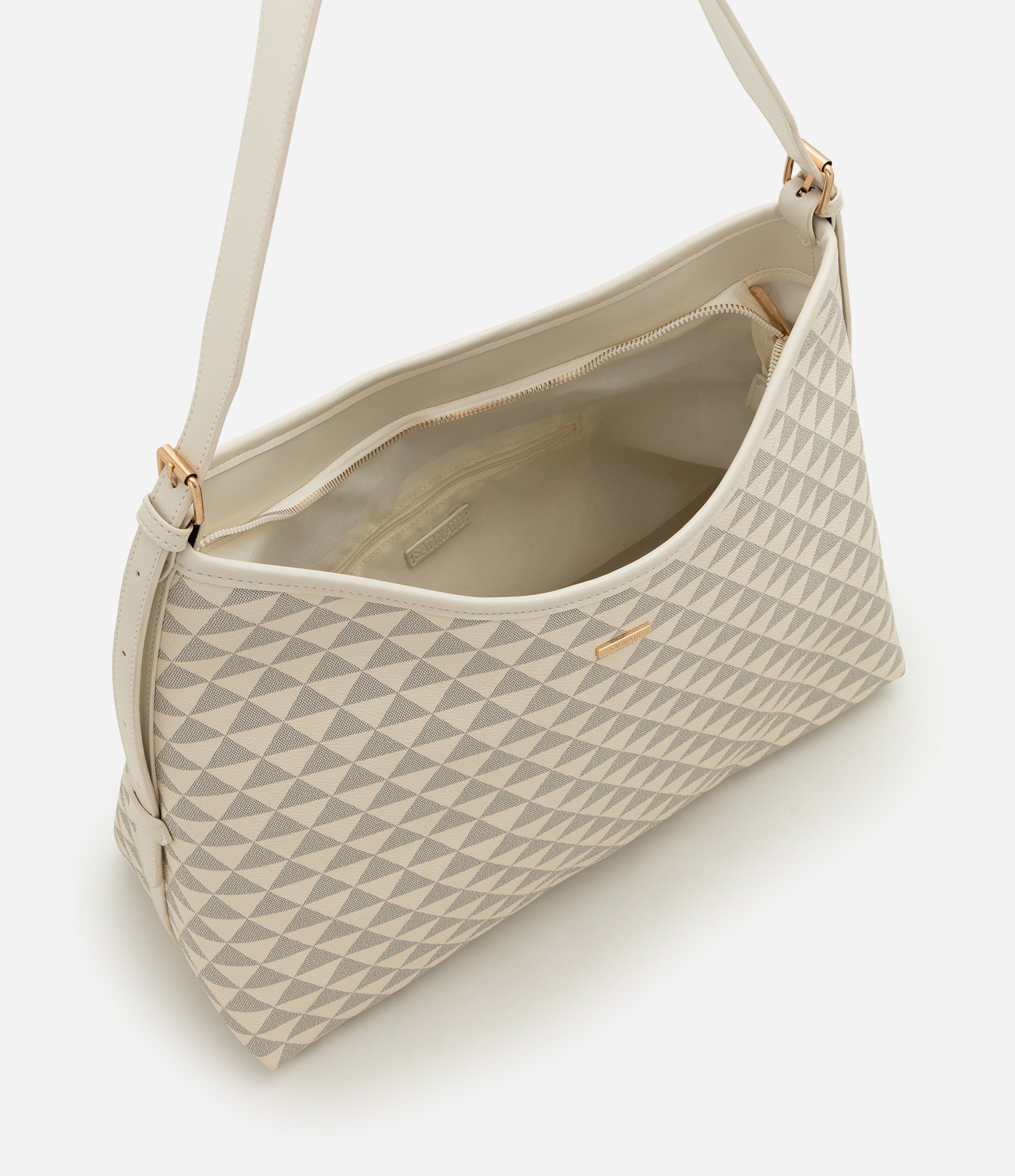 Bolsa Hobo em PU com Estampa Triângulos Off White 5