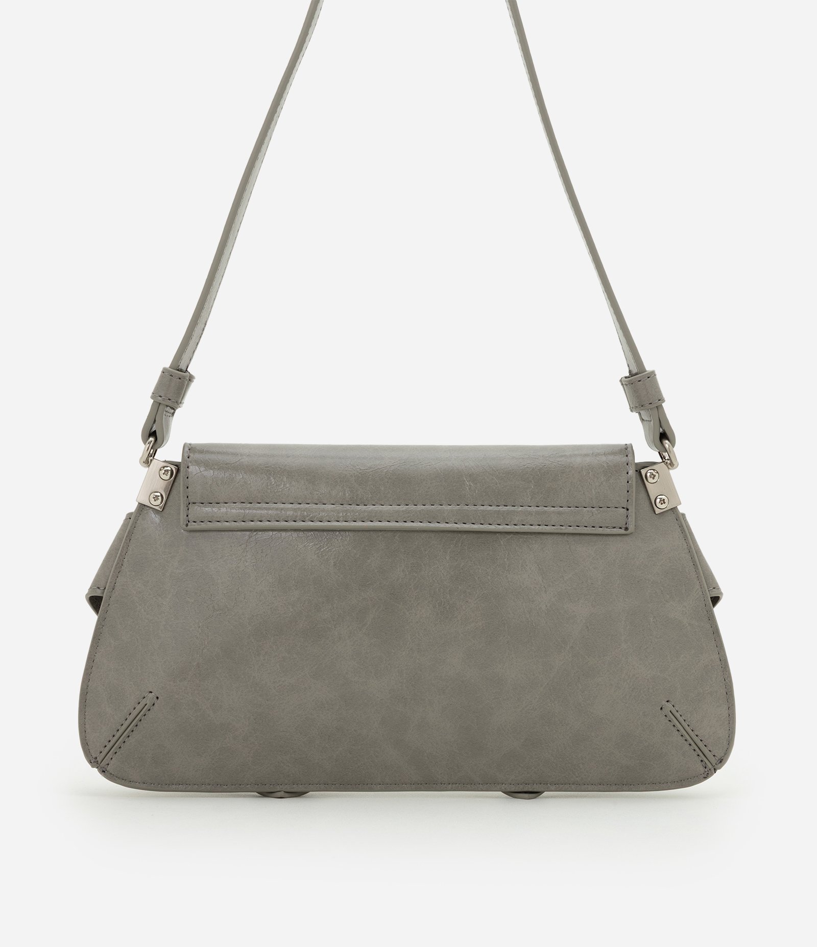 Bolsa Baguete Pequena em PU com Fivelas Decorativas Cinza 3