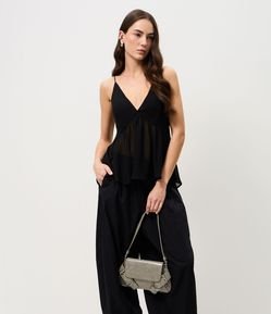 Bolsa Baguete Pequena em PU com Fivelas Decorativas