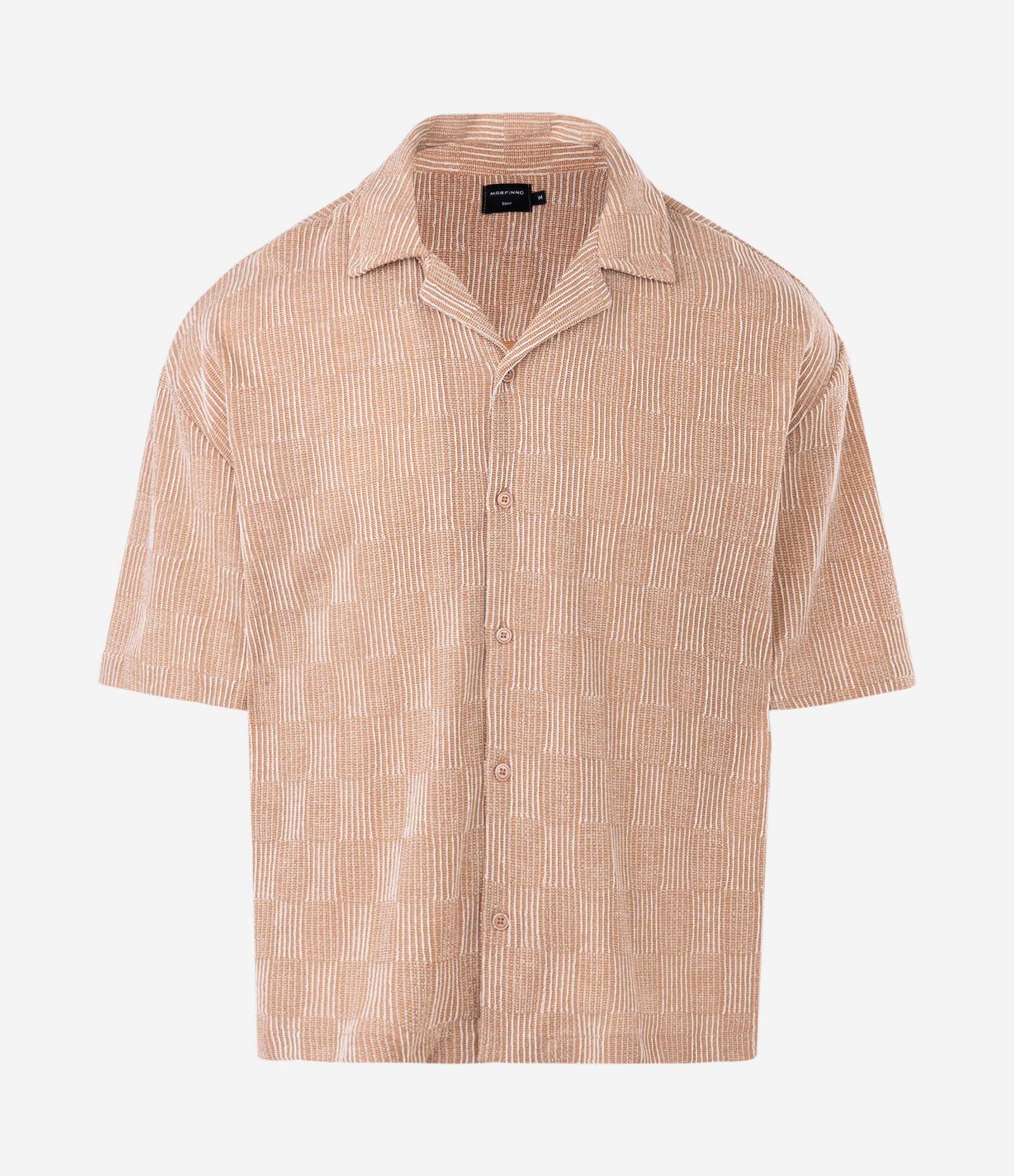 Camisa Boxy em Tecido Texturizado com Gola Bowling Bege 4