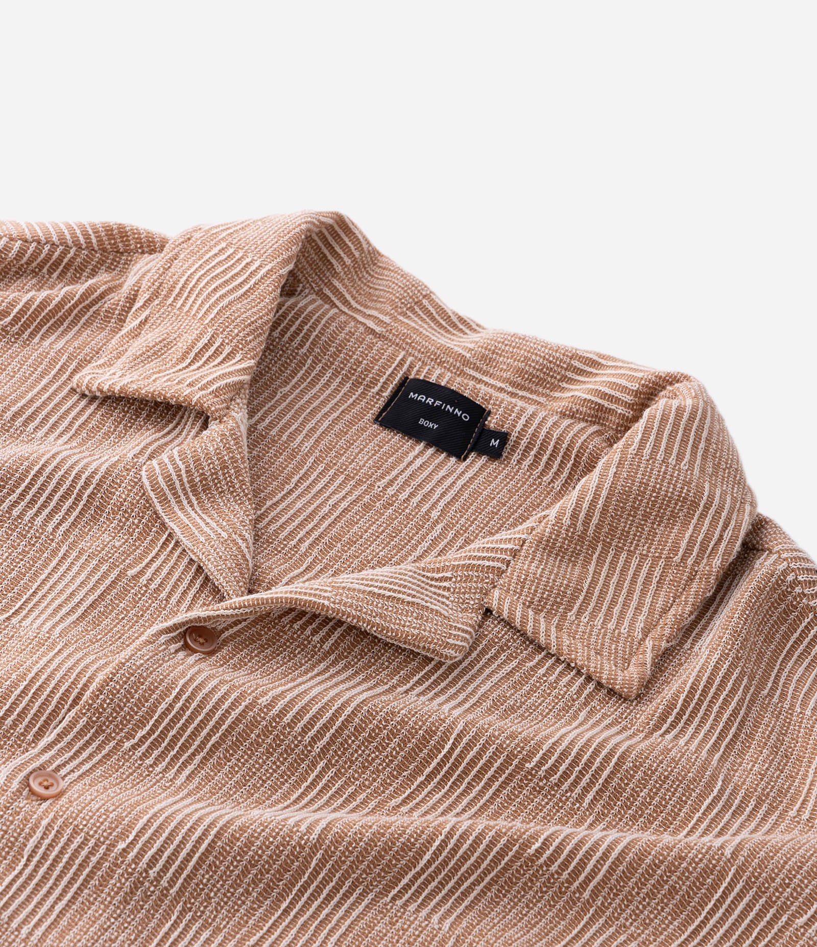 Camisa Boxy em Tecido Texturizado com Gola Bowling Bege 7