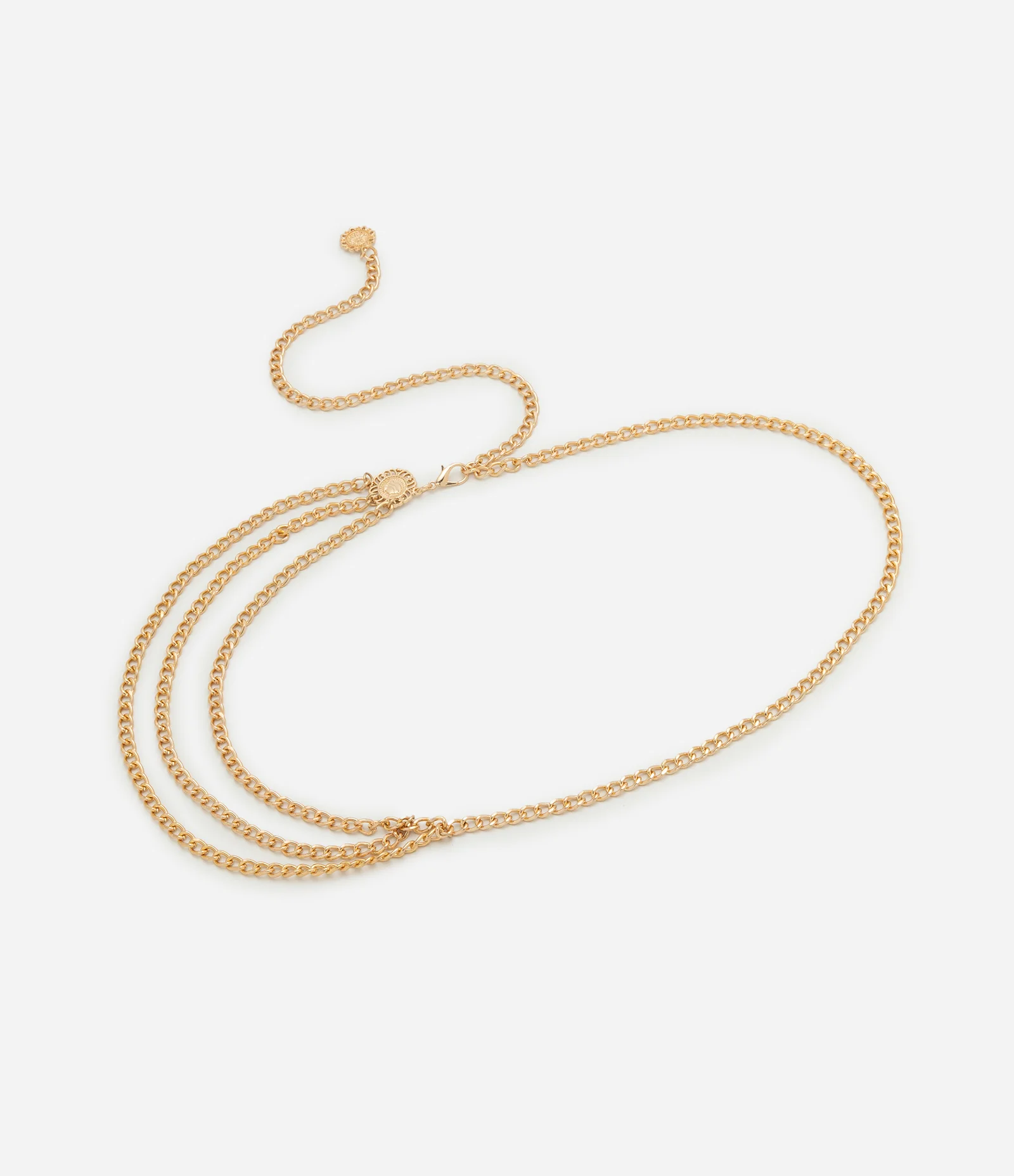 Cinto Corrente Estreito com Pingentes de Medalha Dourado 1