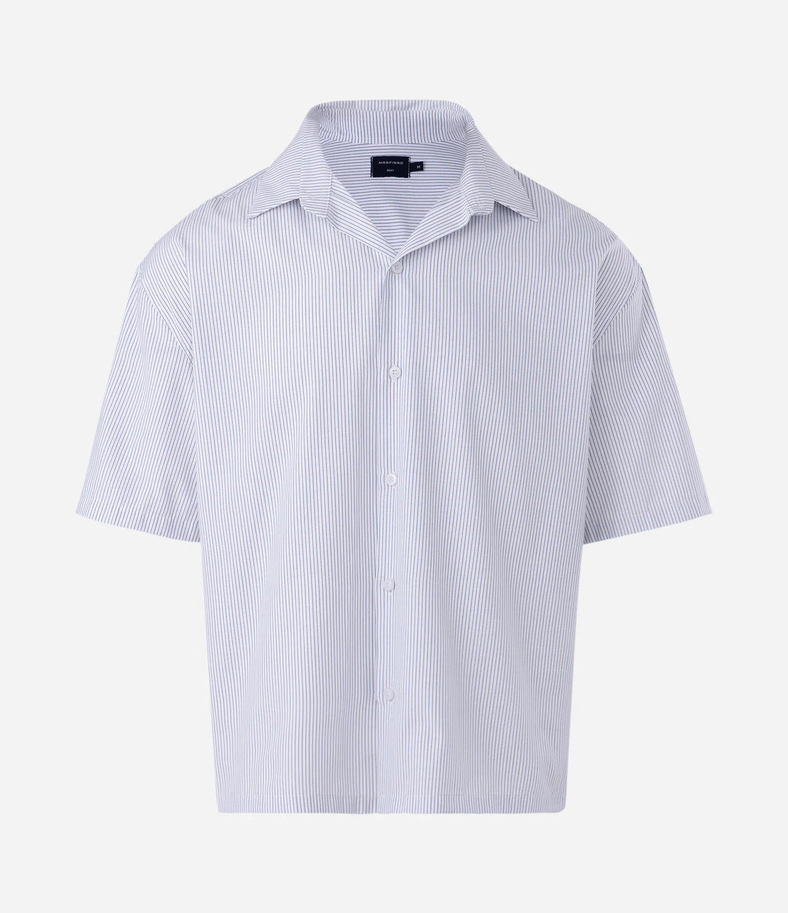 Camisa Boxy Manga Curta com Listras Finas Branco 1