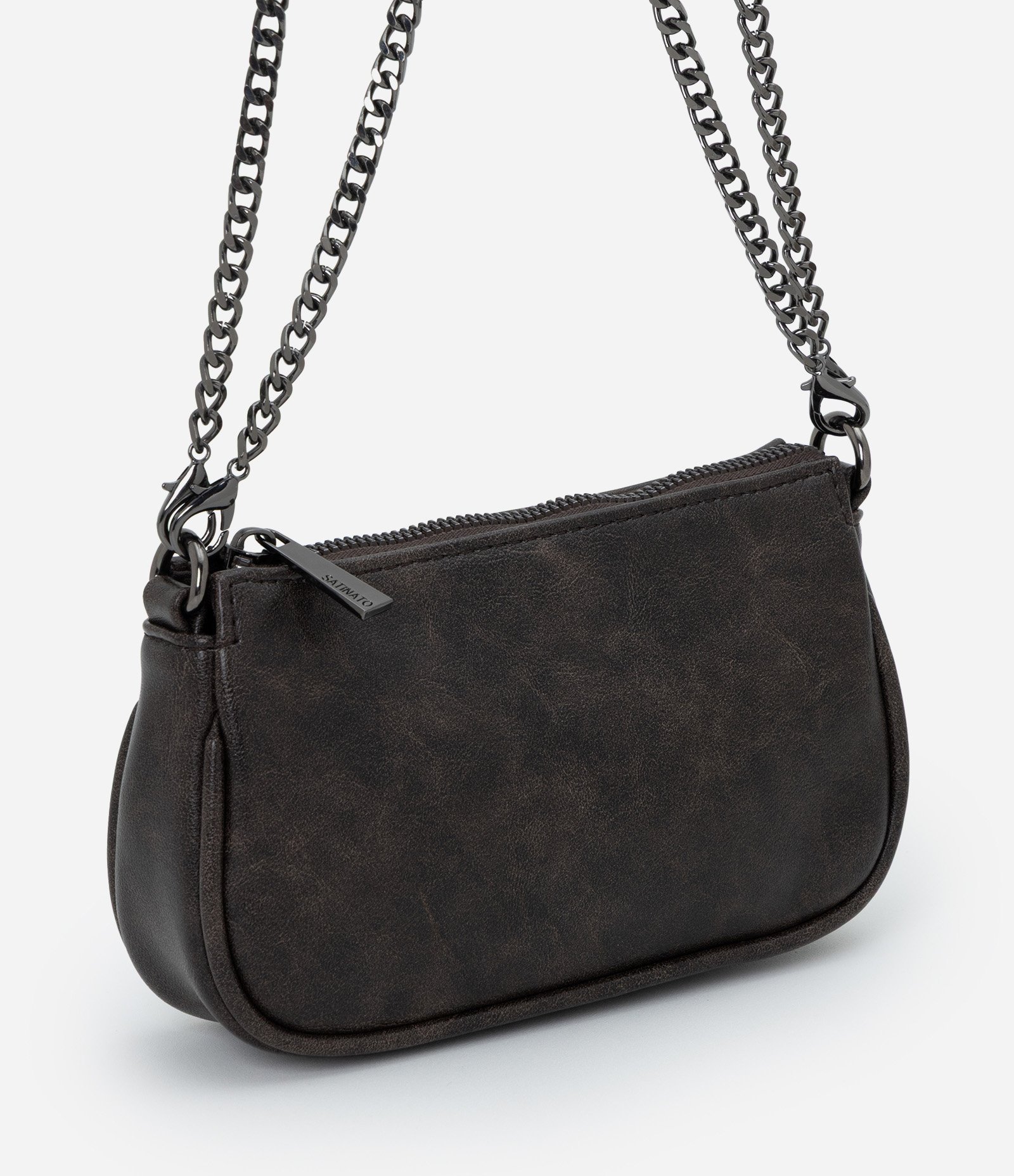 Bolsa Transversal Pequena em PU com Alça em Corrente Preto 1
