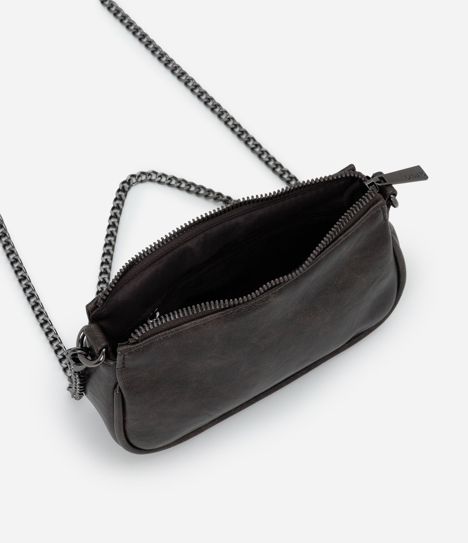 Bolsa Transversal Pequena em PU com Alça em Corrente Preto 4