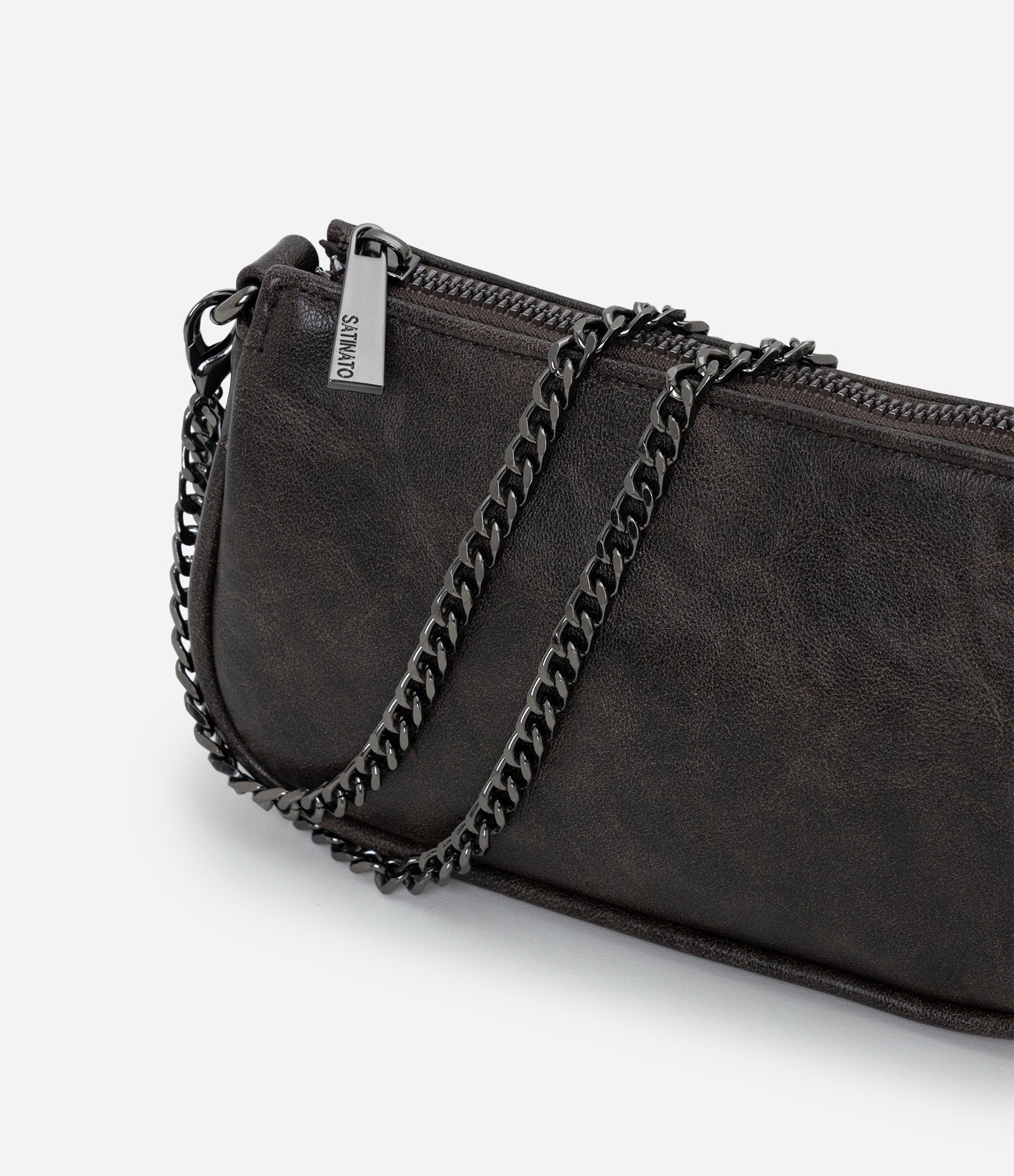 Bolsa Transversal Pequena em PU com Alça em Corrente Preto 5