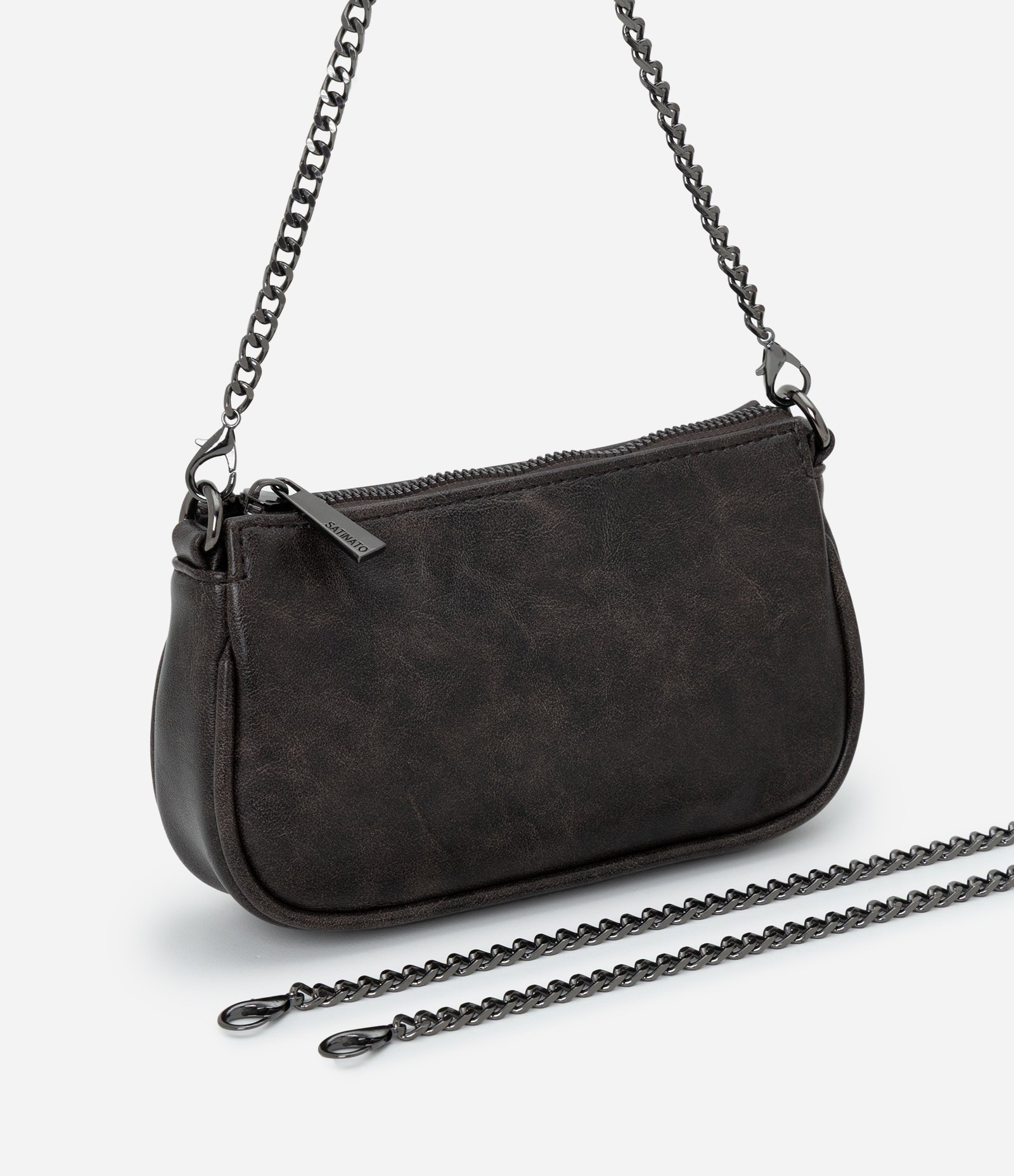 Bolsa Transversal Pequena em PU com Alça em Corrente Preto 6