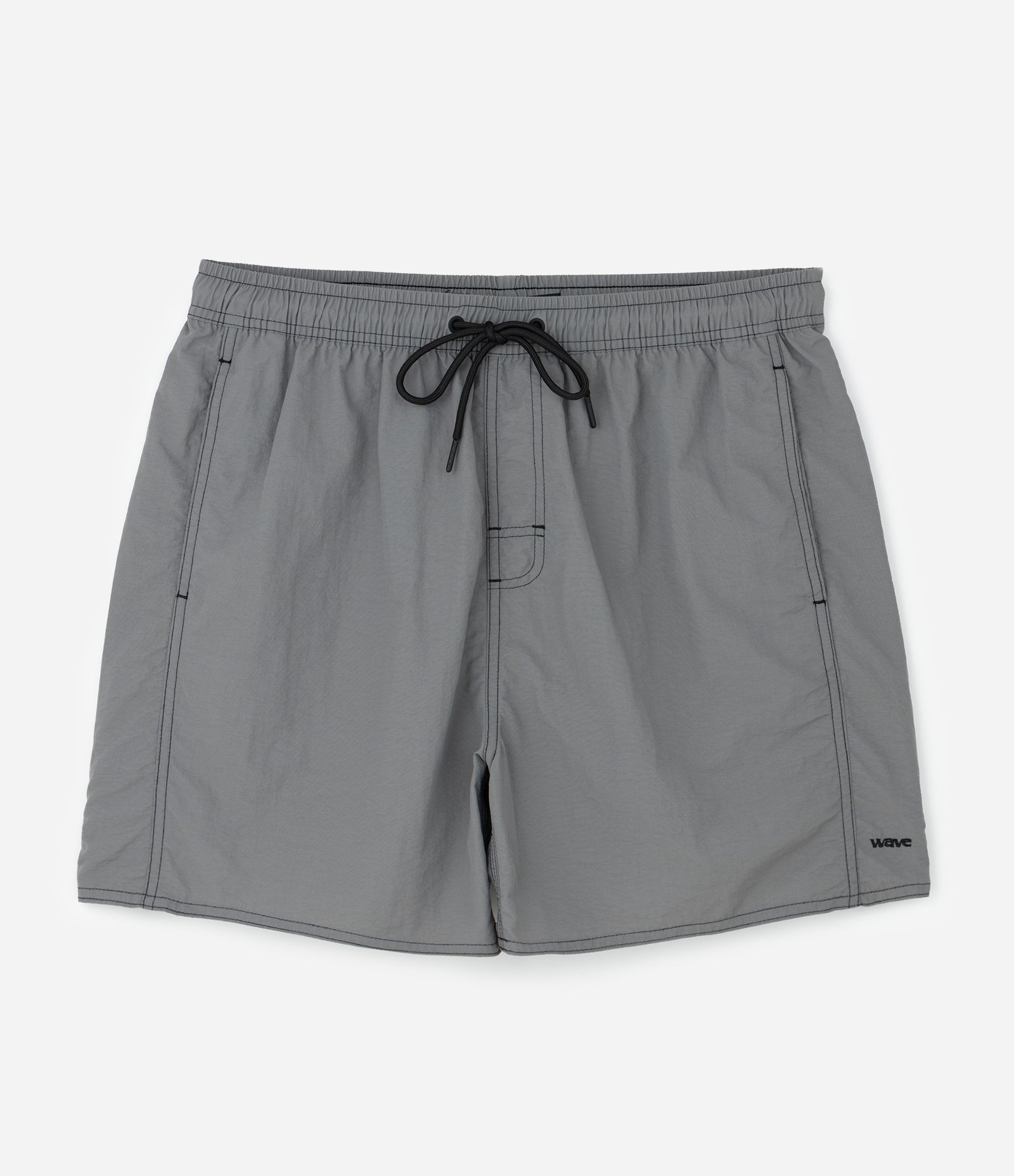 Bermuda em Poliamida de Banho com Bolsos e Bordado Discreto Cinza 1