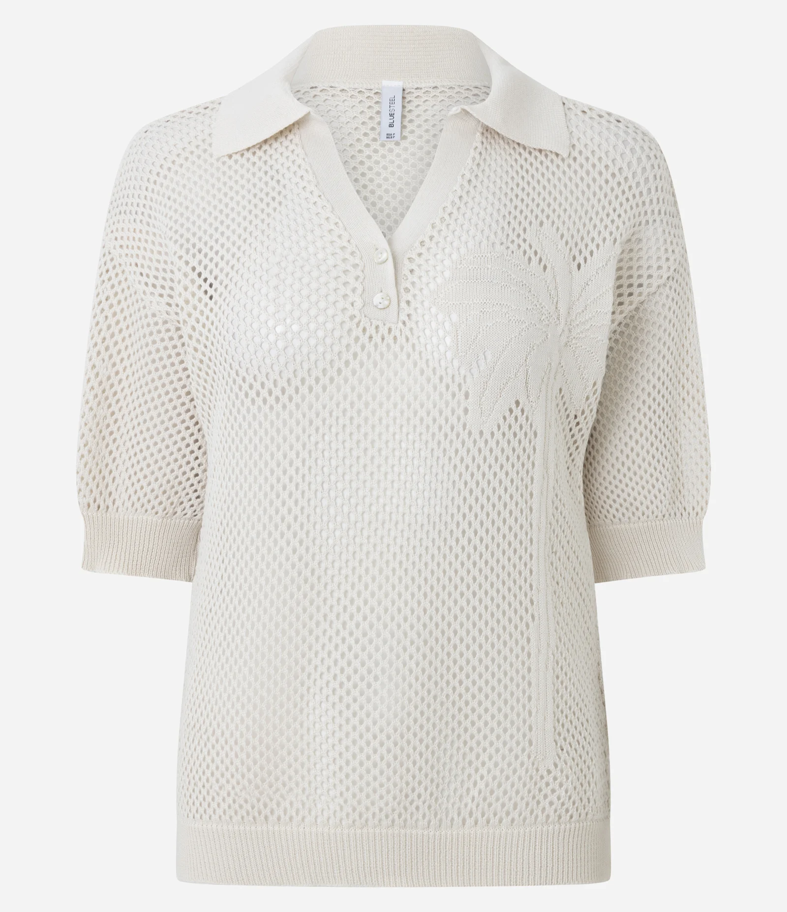 Blusa Polo em Tricô Vazado com Relevo de Coqueiro Branco 1