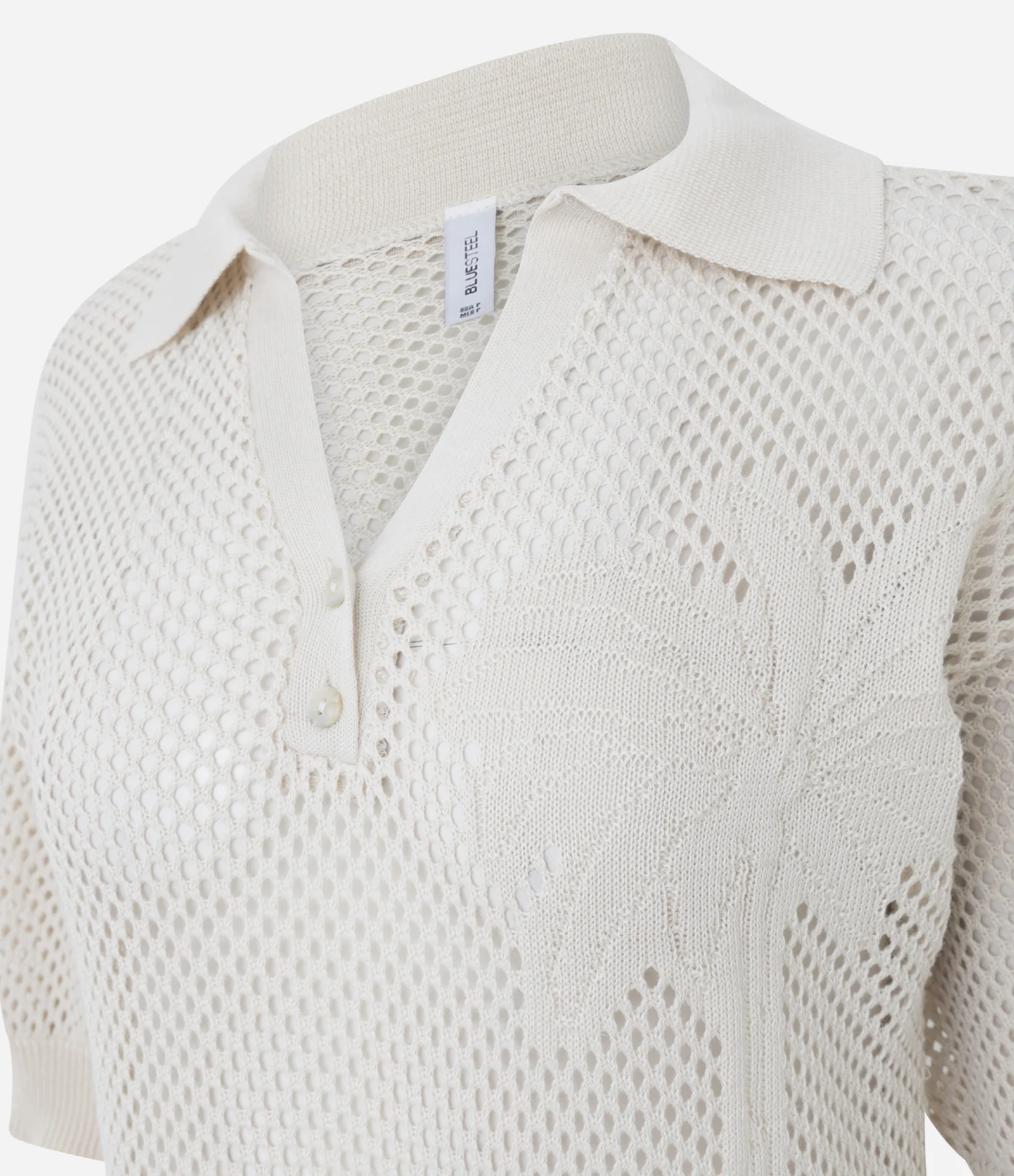 Blusa Polo em Tricô Vazado com Relevo de Coqueiro Branco 2