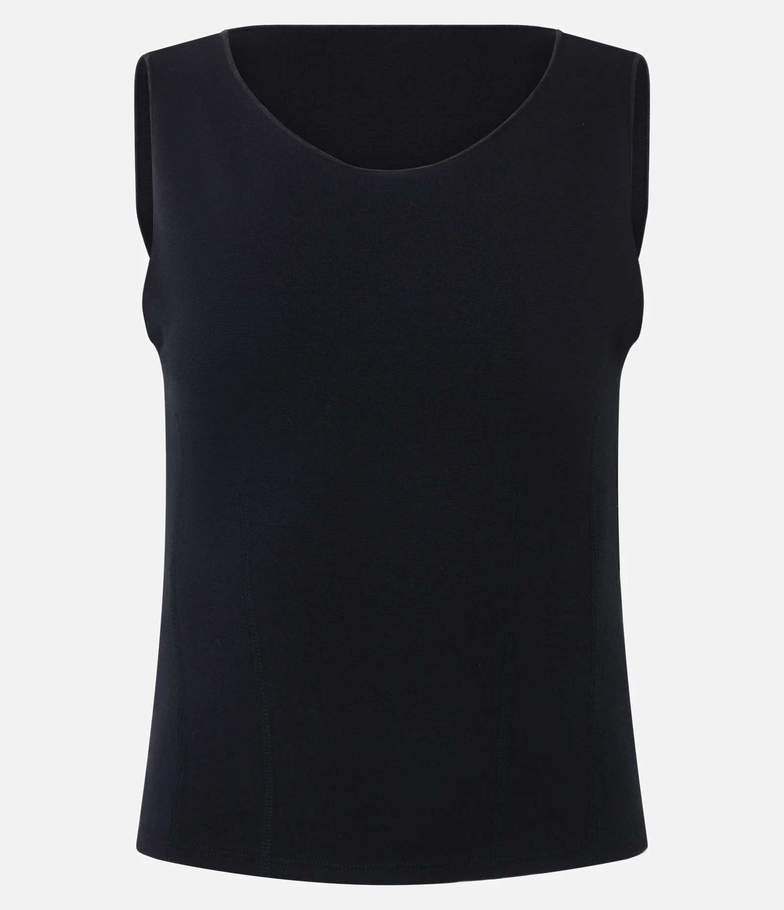Blusa Ponto Roma sem Manga com Recortes Frontais Preto 1