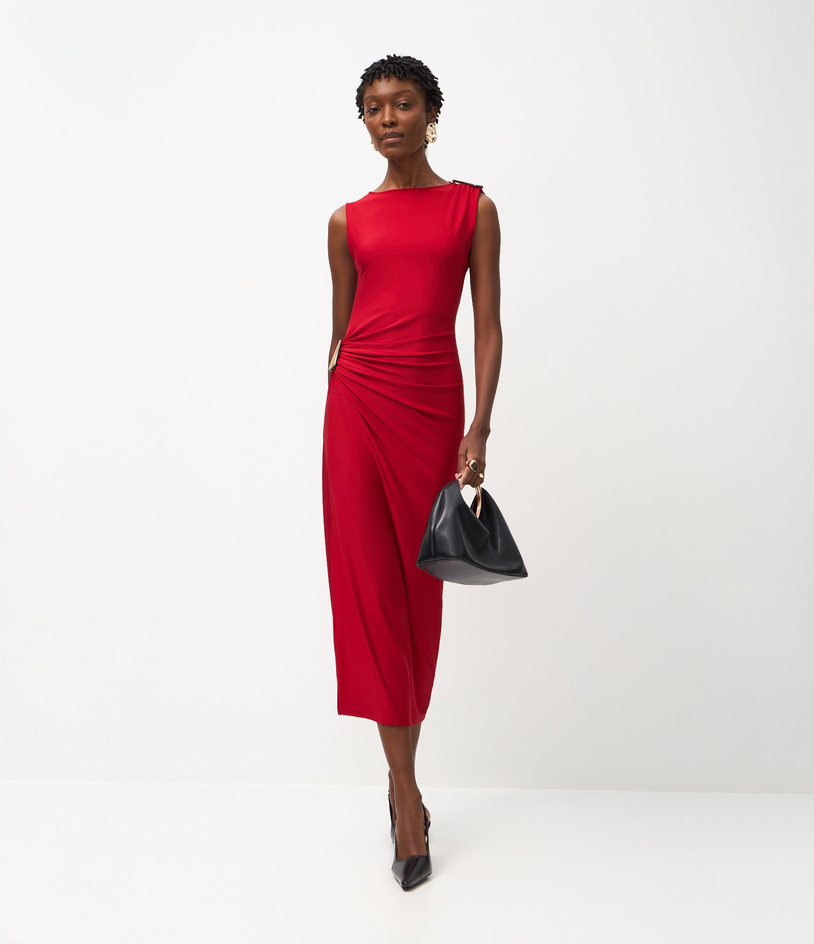 Vestido Midi com Aviamento em Gota e Fenda Lateral Vermelho 2