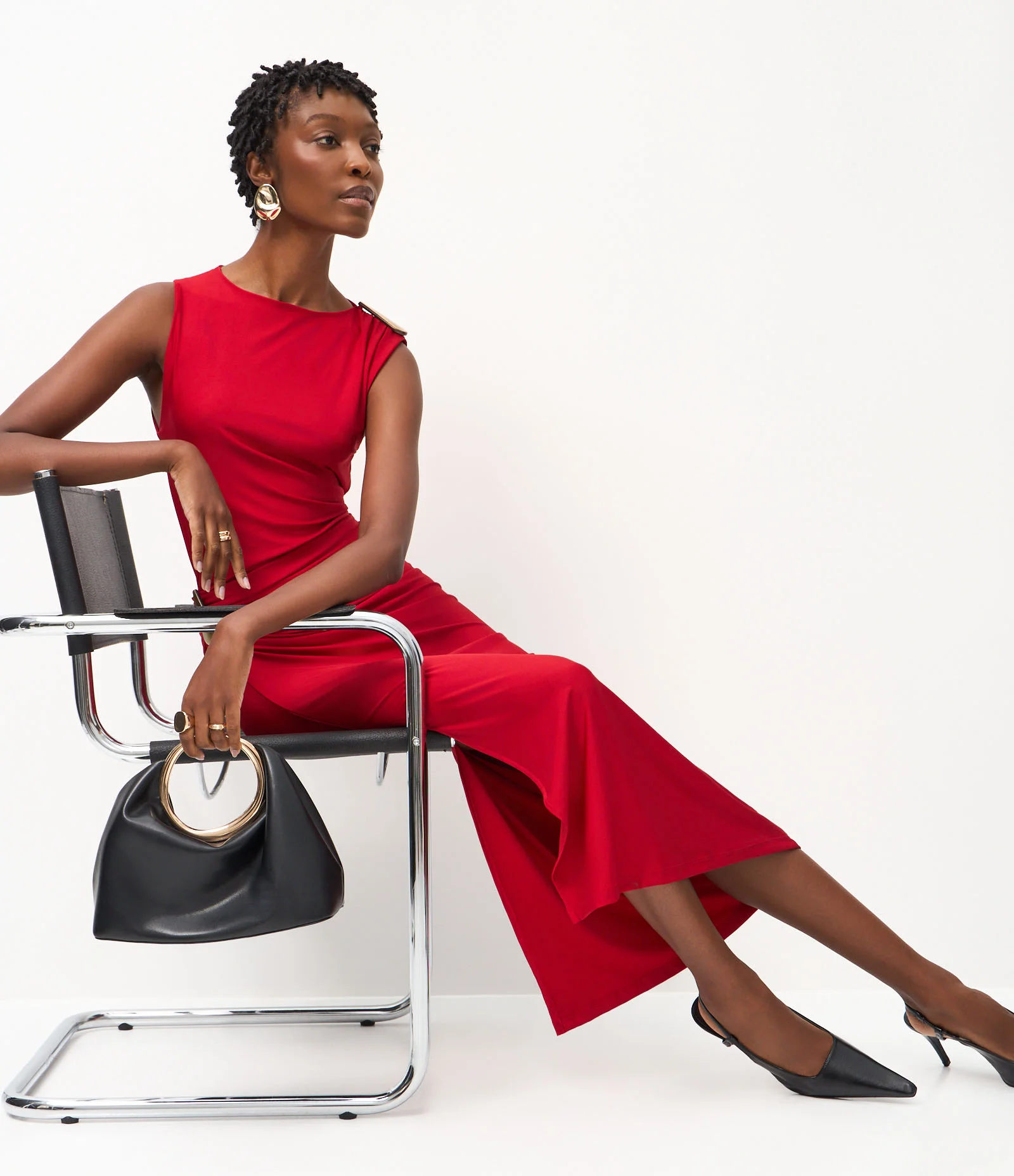 Vestido Midi com Aviamento em Gota e Fenda Lateral Vermelho 5