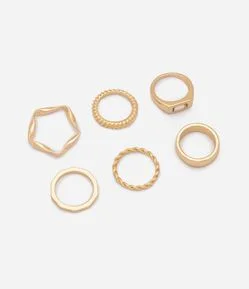 Kit 06 Anéis em Metal com Formatos Variados