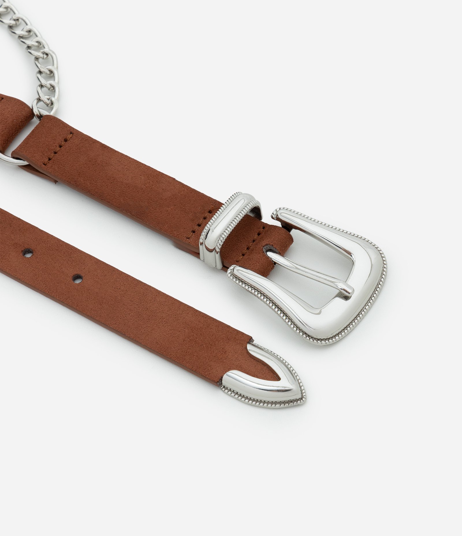 Cinto Médio em PU Com Detalhe de Corrente e Fivela Western Marrom 4