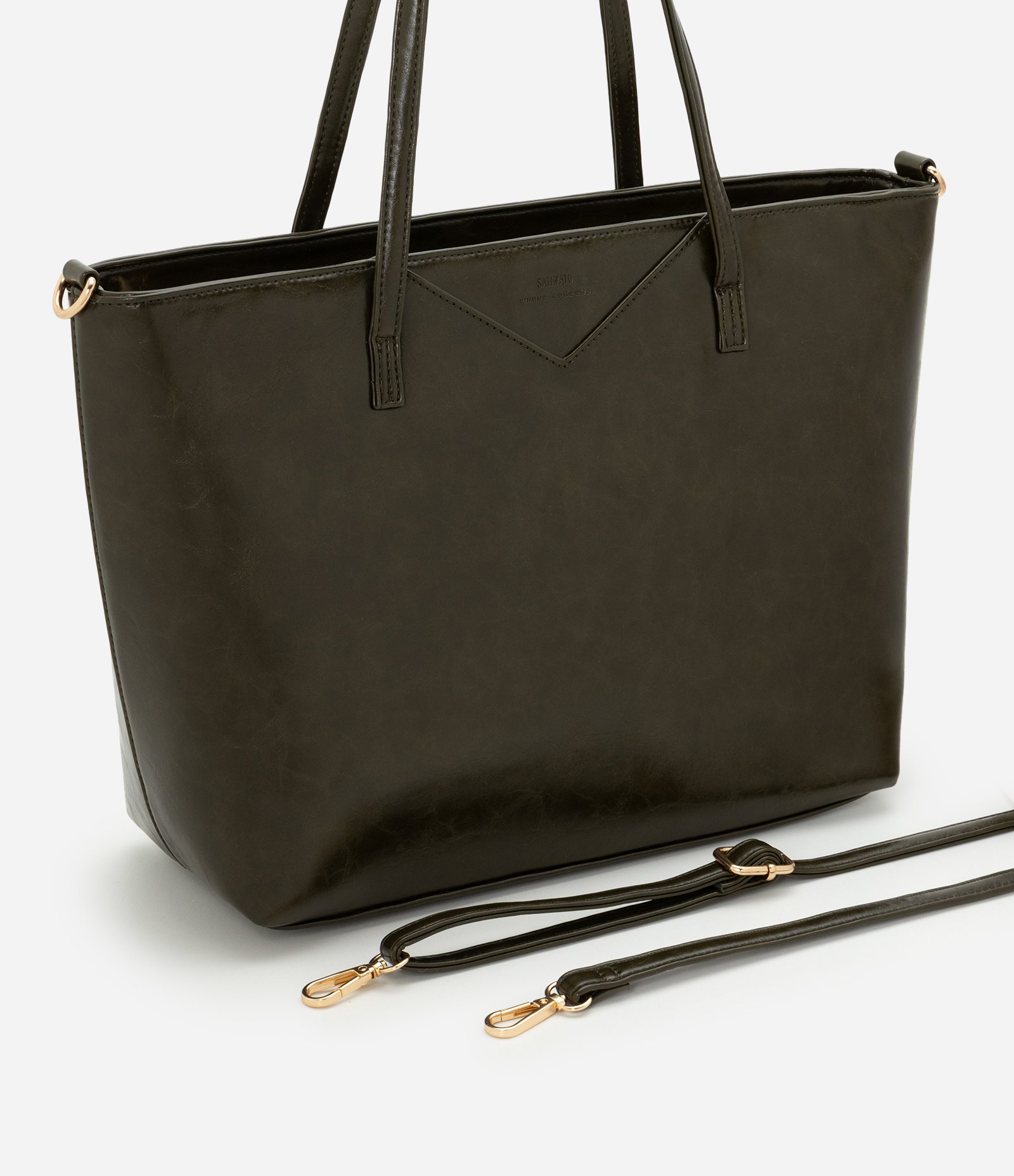 Bolsa Shopper Grande em PU com Alça Longa Removível Verde Escuro 8