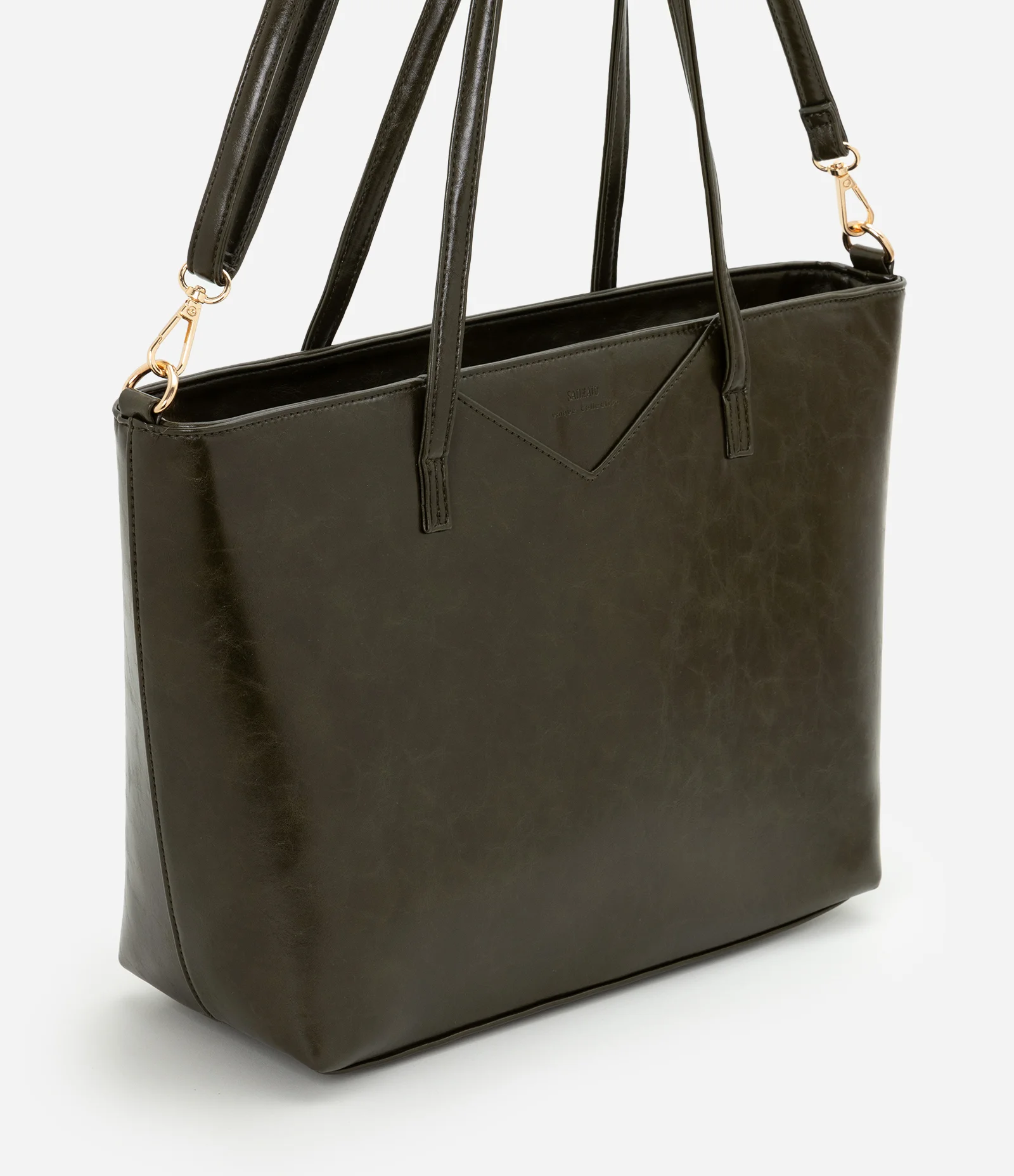 Bolsa Shopper Grande em PU com Alça Longa Removível Verde Escuro 1