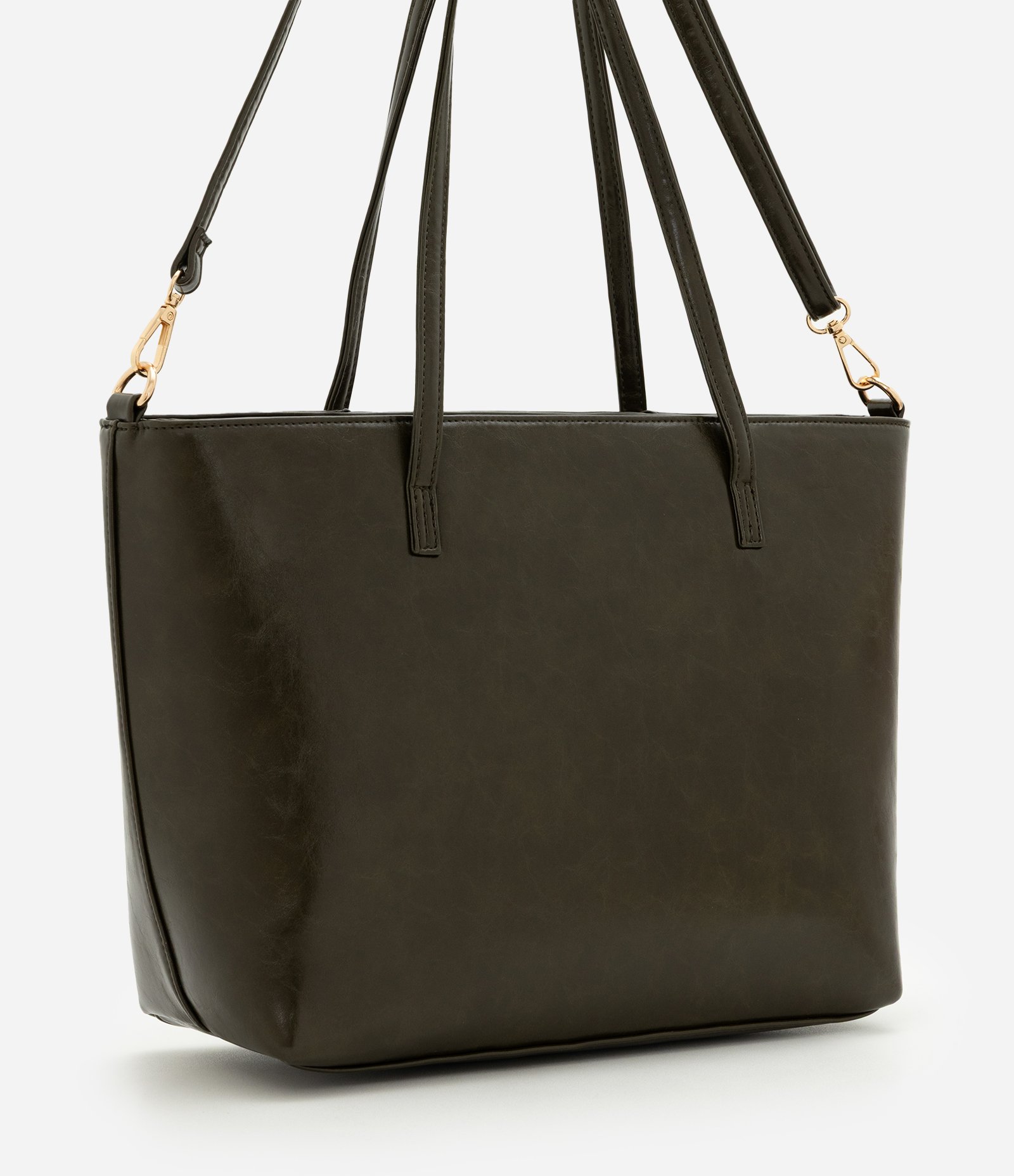 Bolsa Shopper Grande em PU com Alça Longa Removível Verde Escuro 1