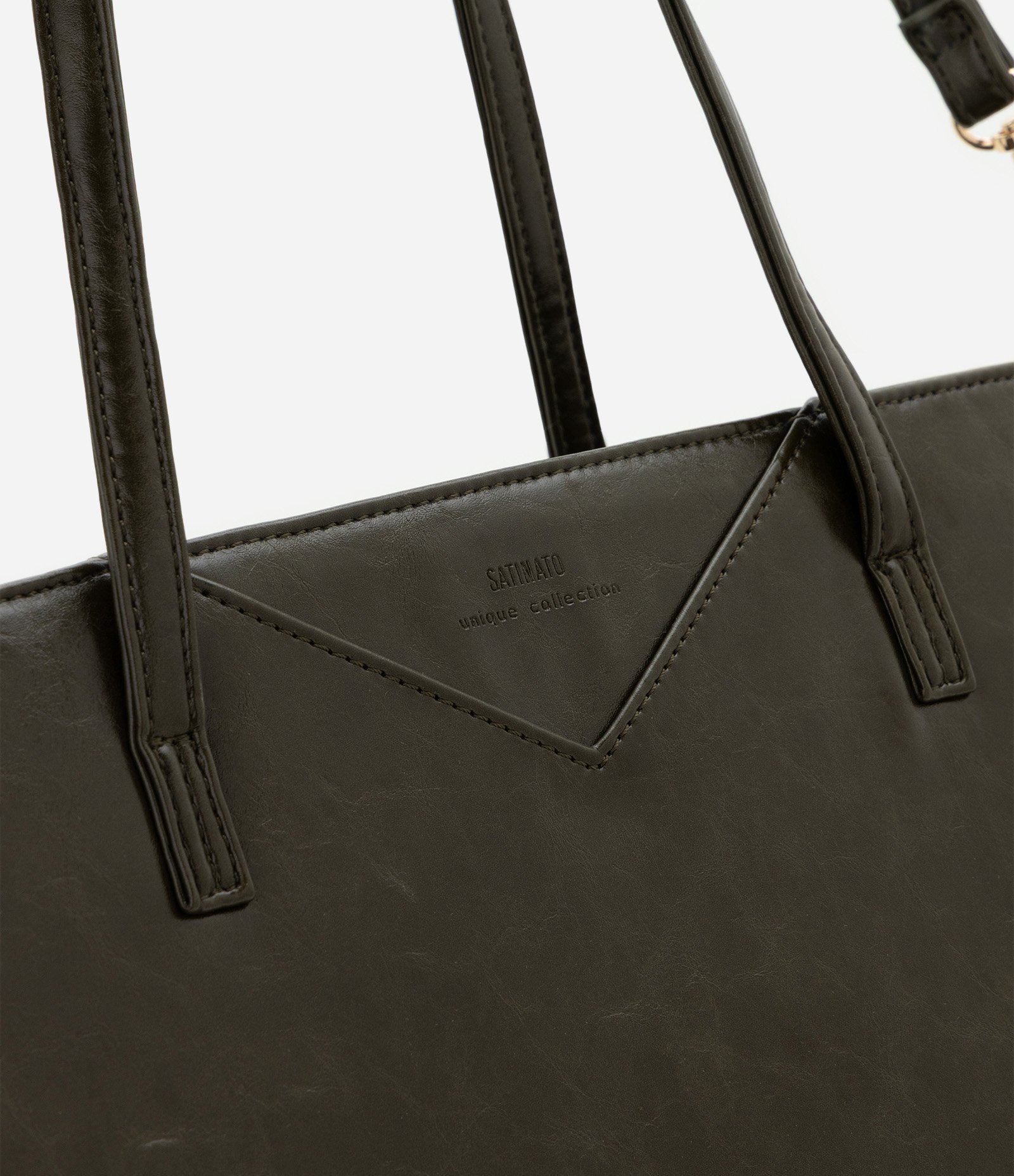 Bolsa Shopper Grande em PU com Alça Longa Removível Verde Escuro 4