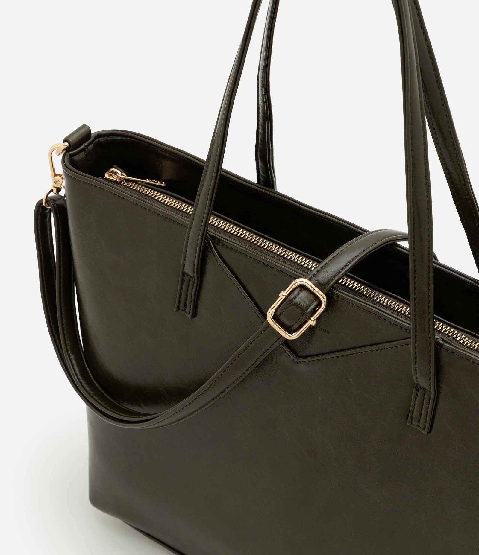 Bolsa Shopper Grande em PU com Alça Longa Removível Verde Escuro 3