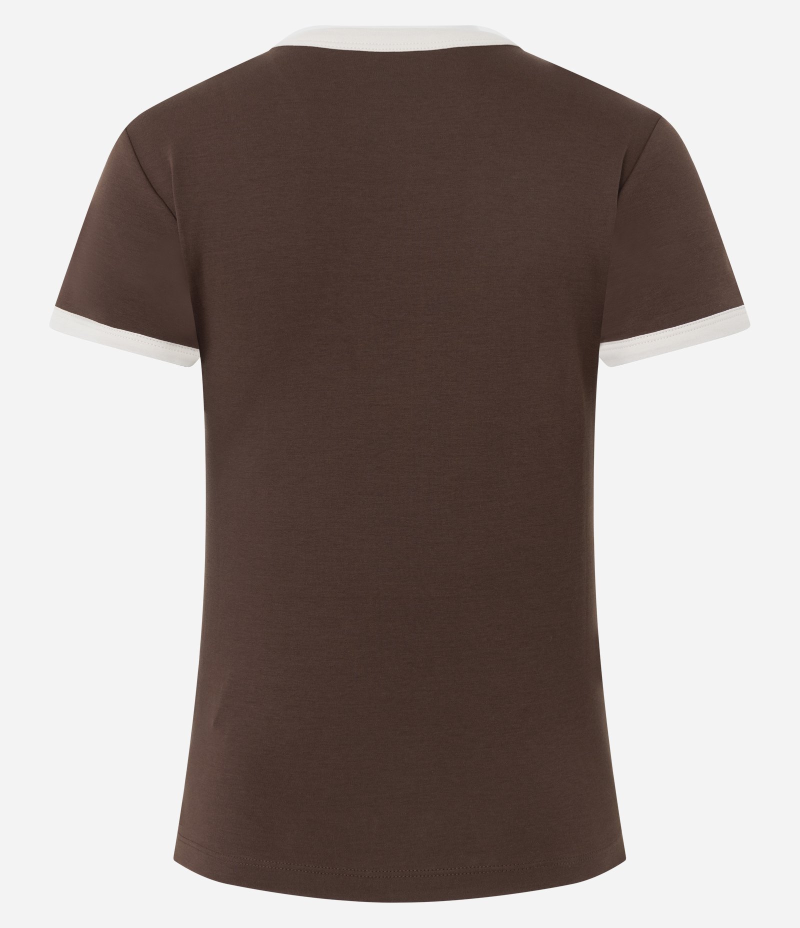 Blusa Baby Look com Mangas e Gola Contrastantes Marrom 5