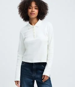Blusa Polo com Manga Longa em Algodão Peruano